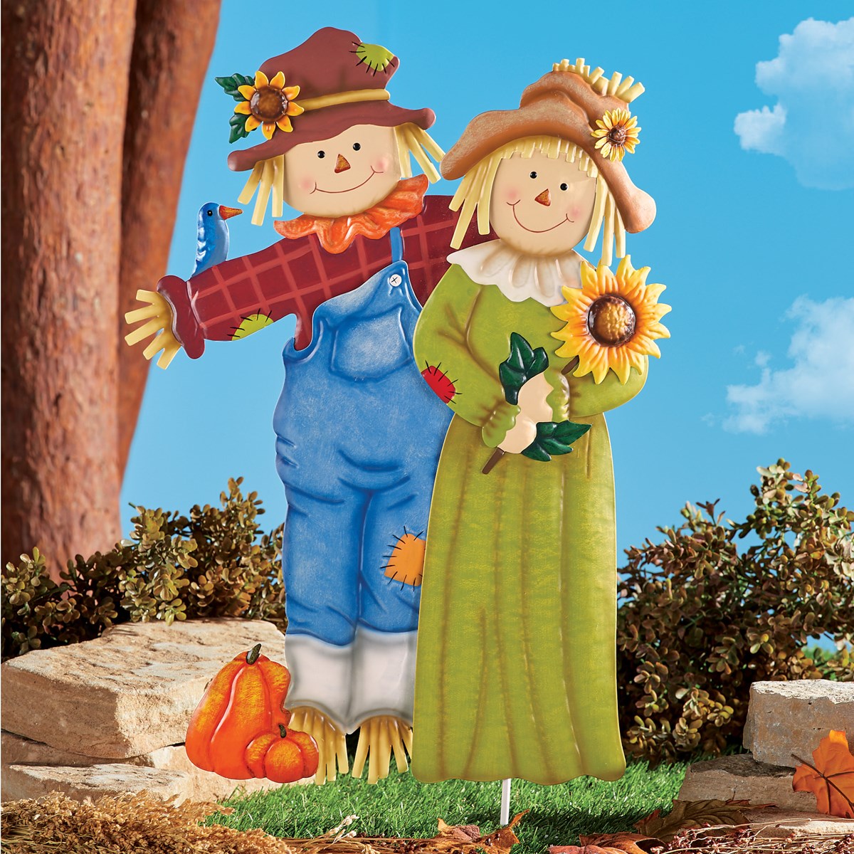 Autumn Scarecrow Couple Metal Garden Stake Collections Etc.