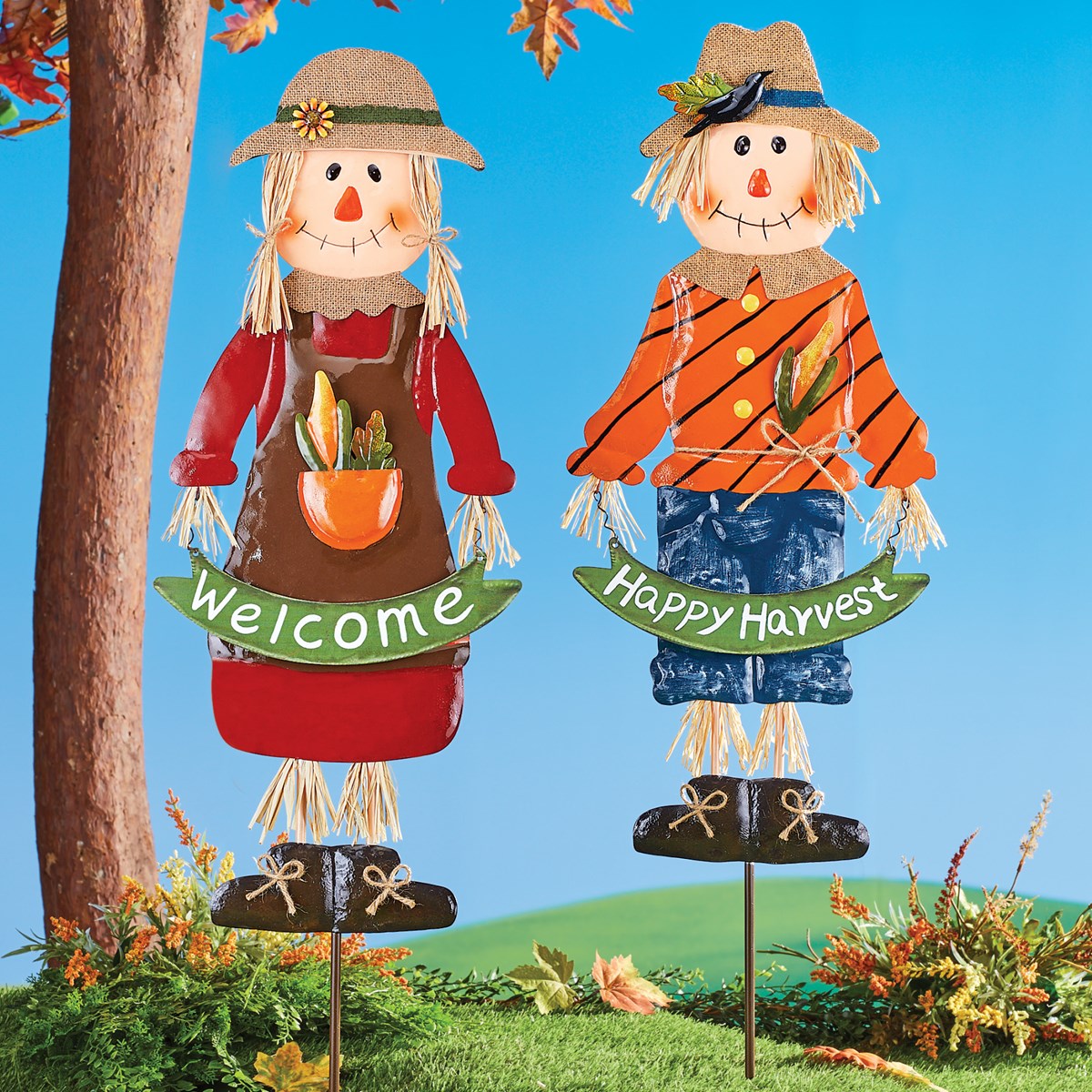 Colorful Fall Scarecrow Metal Yard Stake Collections Etc.