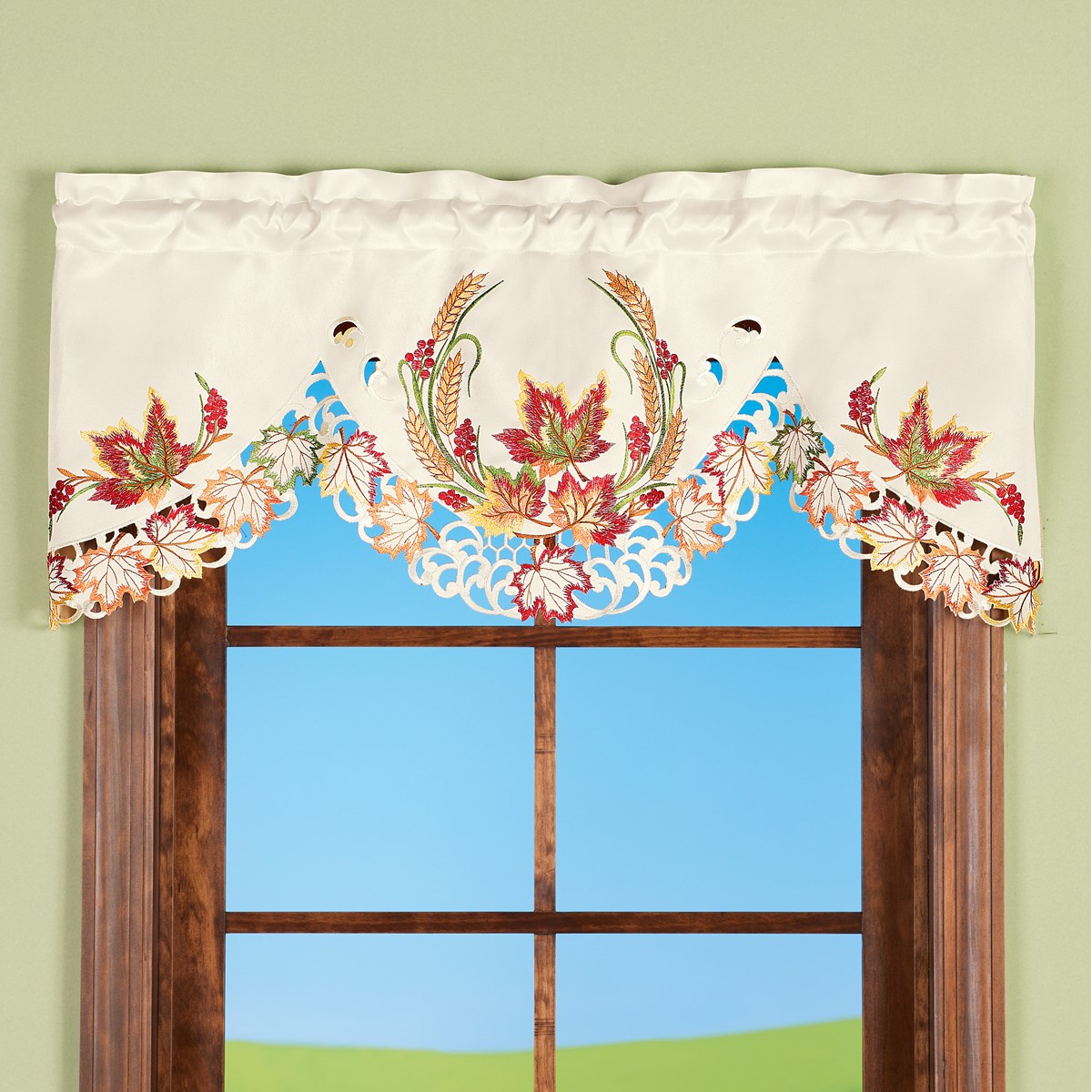 Embroidered Scrolling Maple Leaves Window Valance Collections Etc.