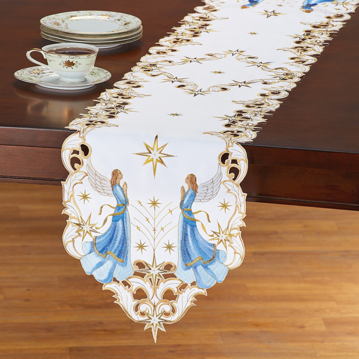 Embroidered Angels Table Linens with Star Accents Collections Etc.
