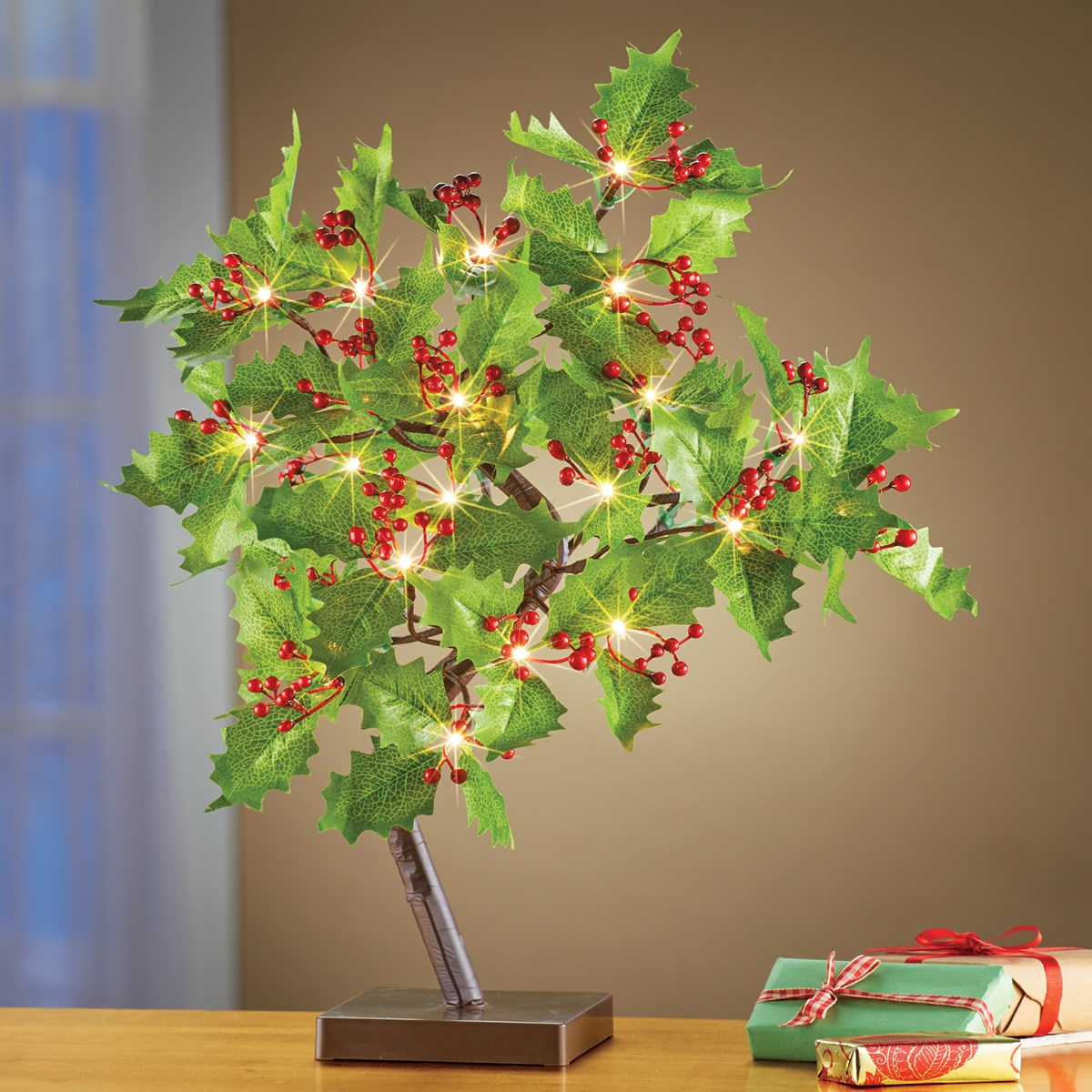 Lighted Holly Leaves Holiday Tabletop Tree Collections Etc.