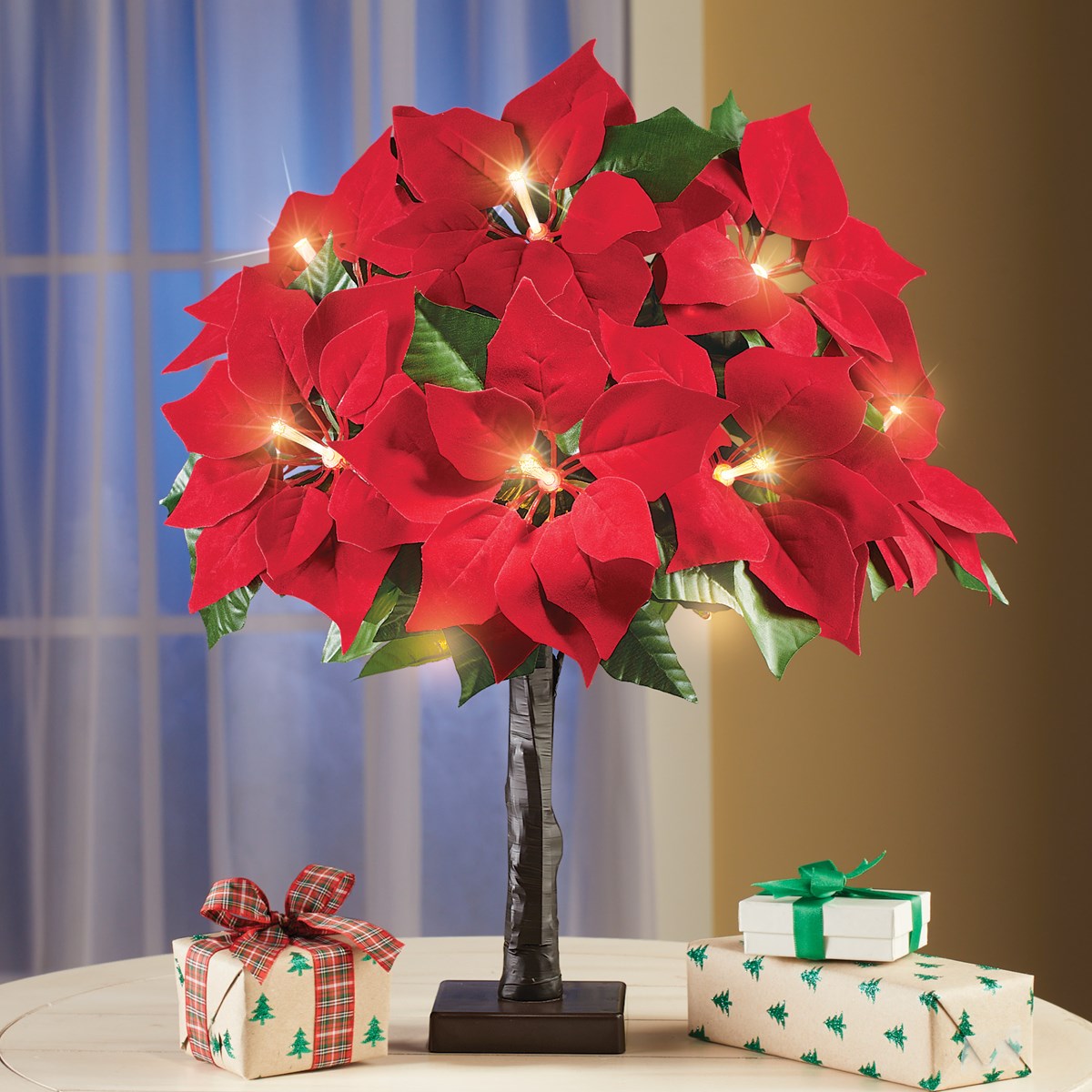 Fiber Optic Lighted Poinsettia Tabletop Tree Collections Etc.