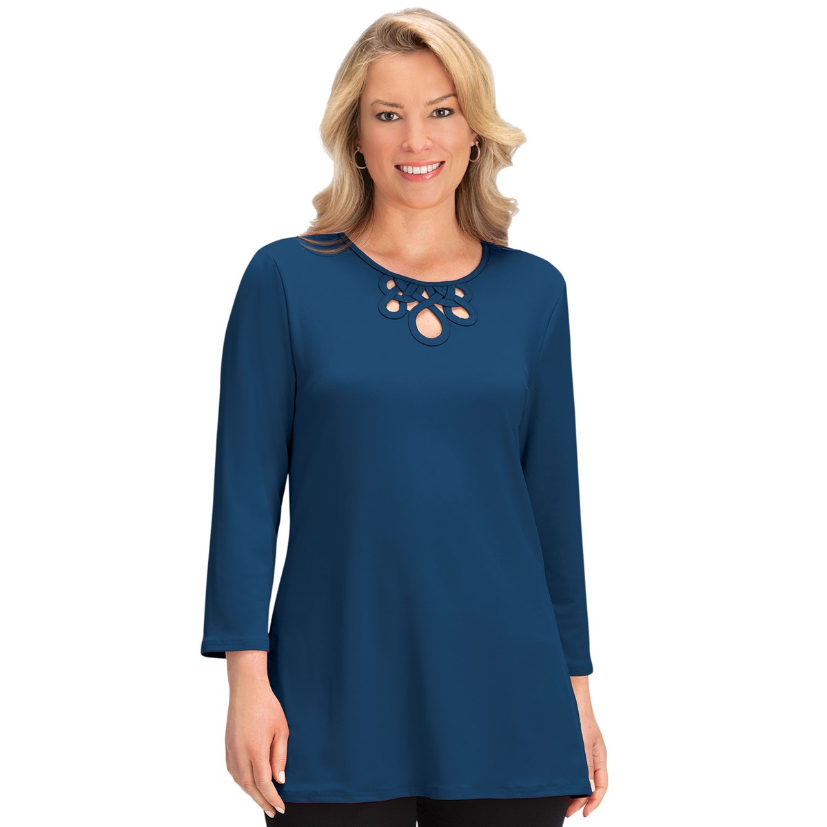 Knit Jersey Tunic with Jewel Cutout Neckline Collections Etc.