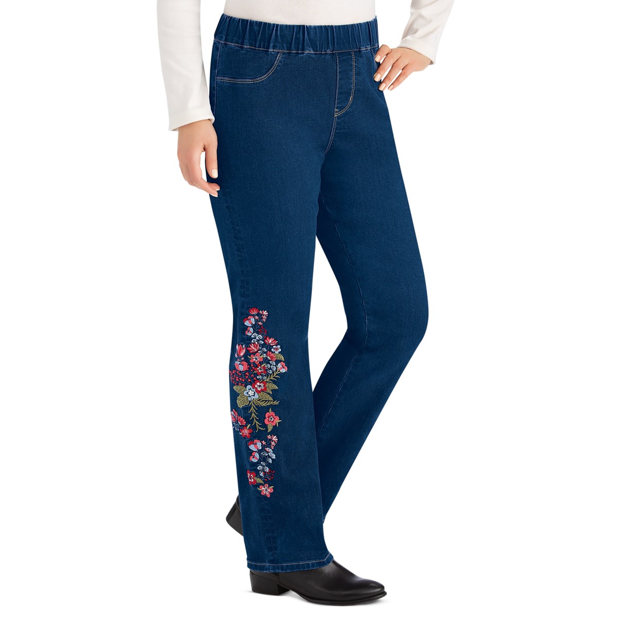 Stylish Embroidered Bootcut Jeans with Elastic Waist Collections Etc.