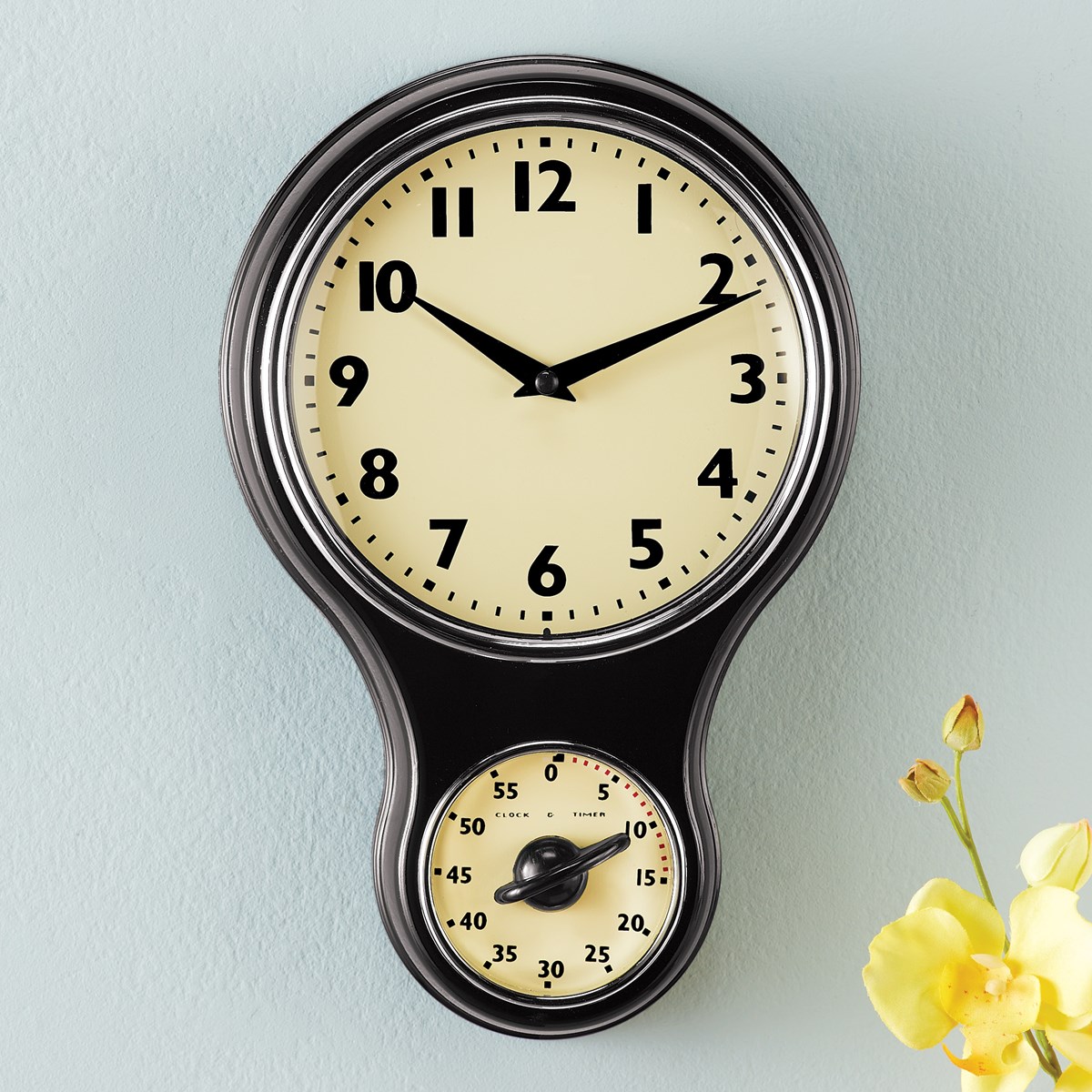 Black Frame Hanging Analog Wall Clock with Timer Collections Etc.