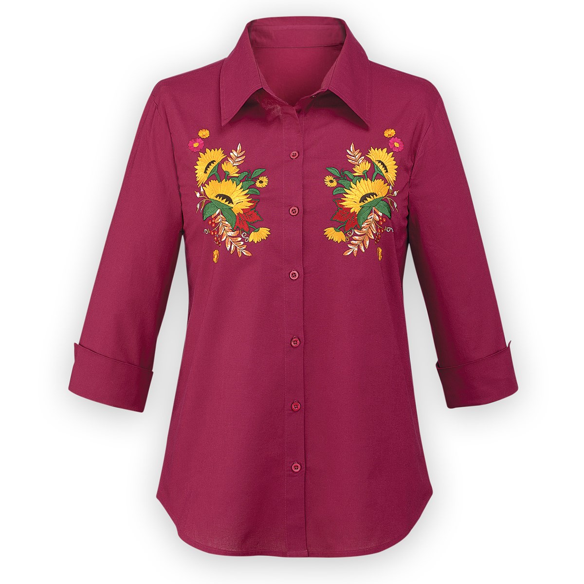 Stylish Sunflower Embroidered Button Up Shirt Collections Etc.