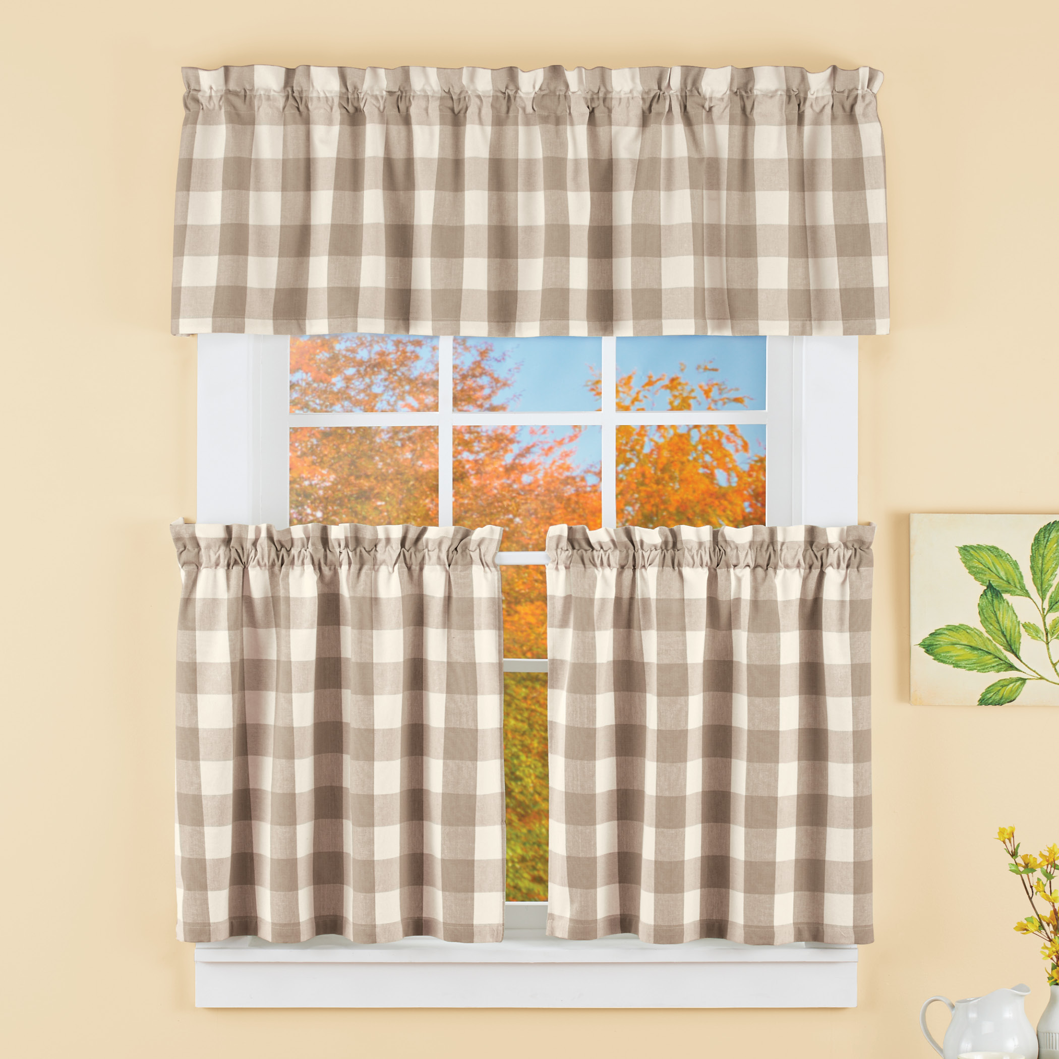 Window Treatments Hardware Brighton Plaid Brown 36 Inch Tier Set Or Valance Kitchen Curtains Garden Brighton Plaid Brown 36 Inch Tier Set, Brown Kitchen Curtains