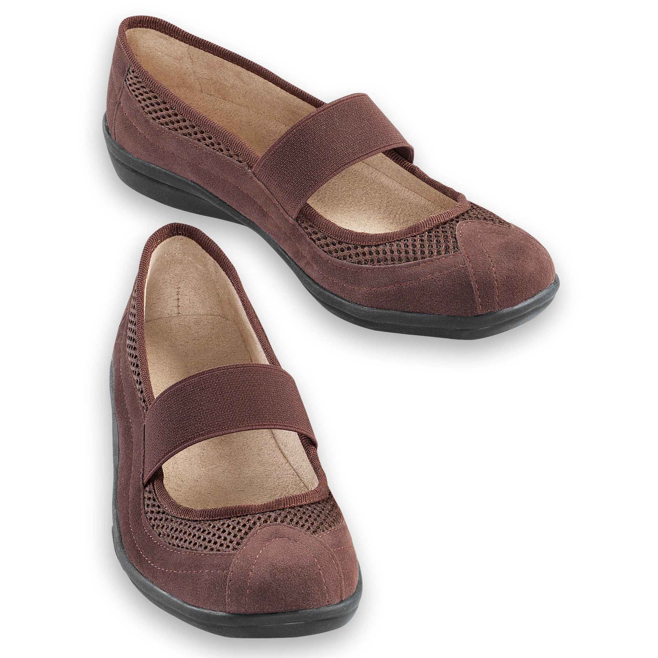 Comfortable Slip-On Mary Jane Shoes - Easy On/Off Design with The Stretchable Strap and Lightweight Flexible Rubber Sole, Chocolate, 1