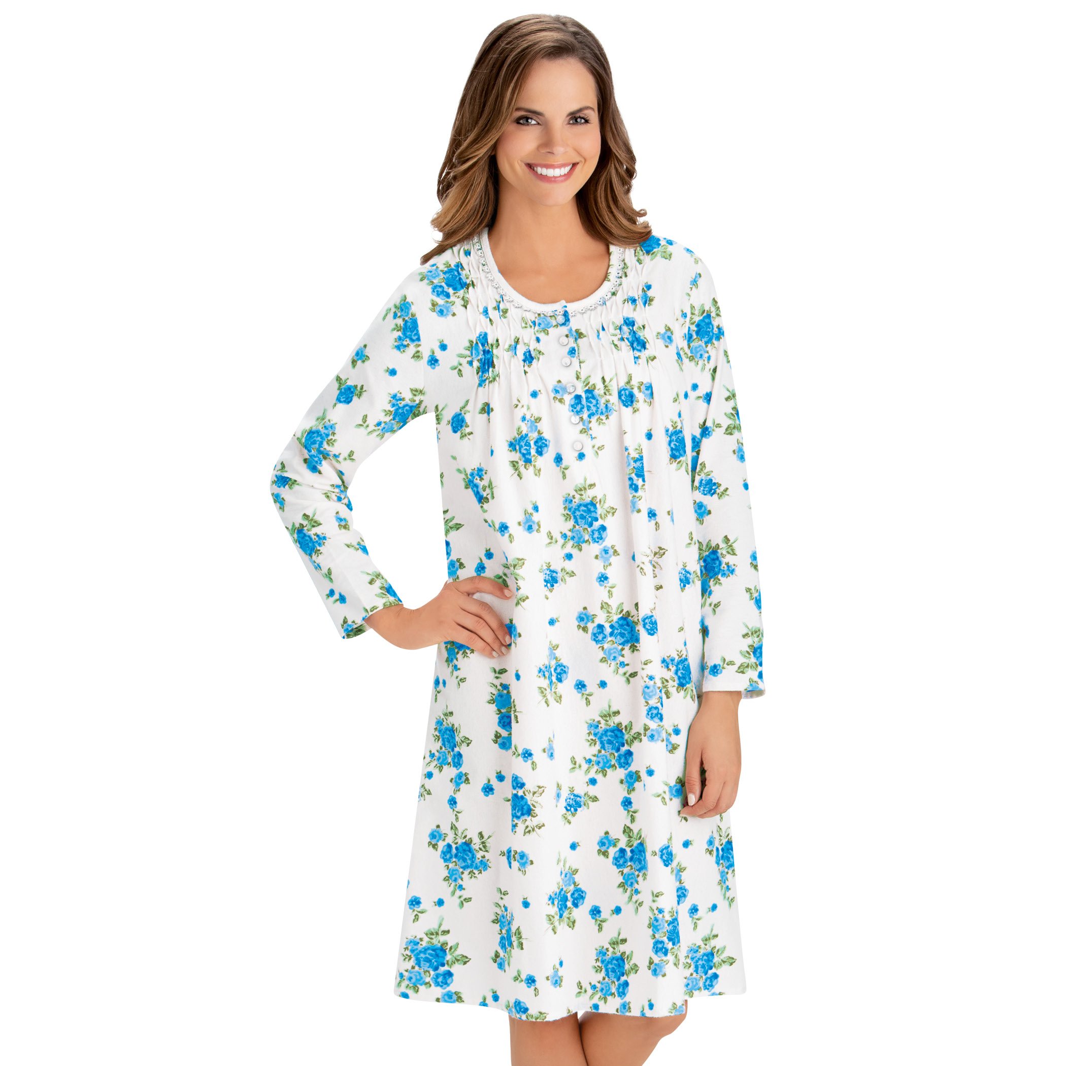 white flannel nightgown long sleeve