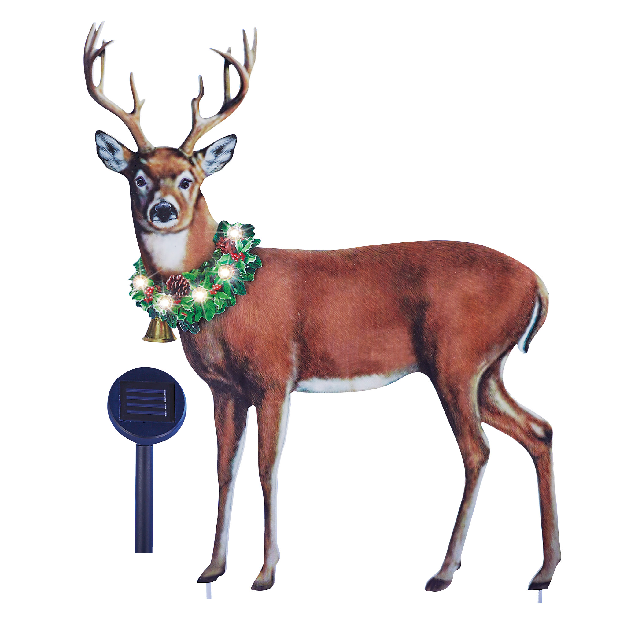 Solar Majestic Deer with Wreath Metal Yard Stakes Buck Brown