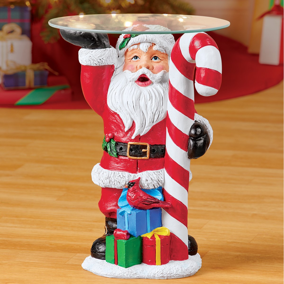 Glass Top Santa Claus Accent Side Table | Collections Etc.