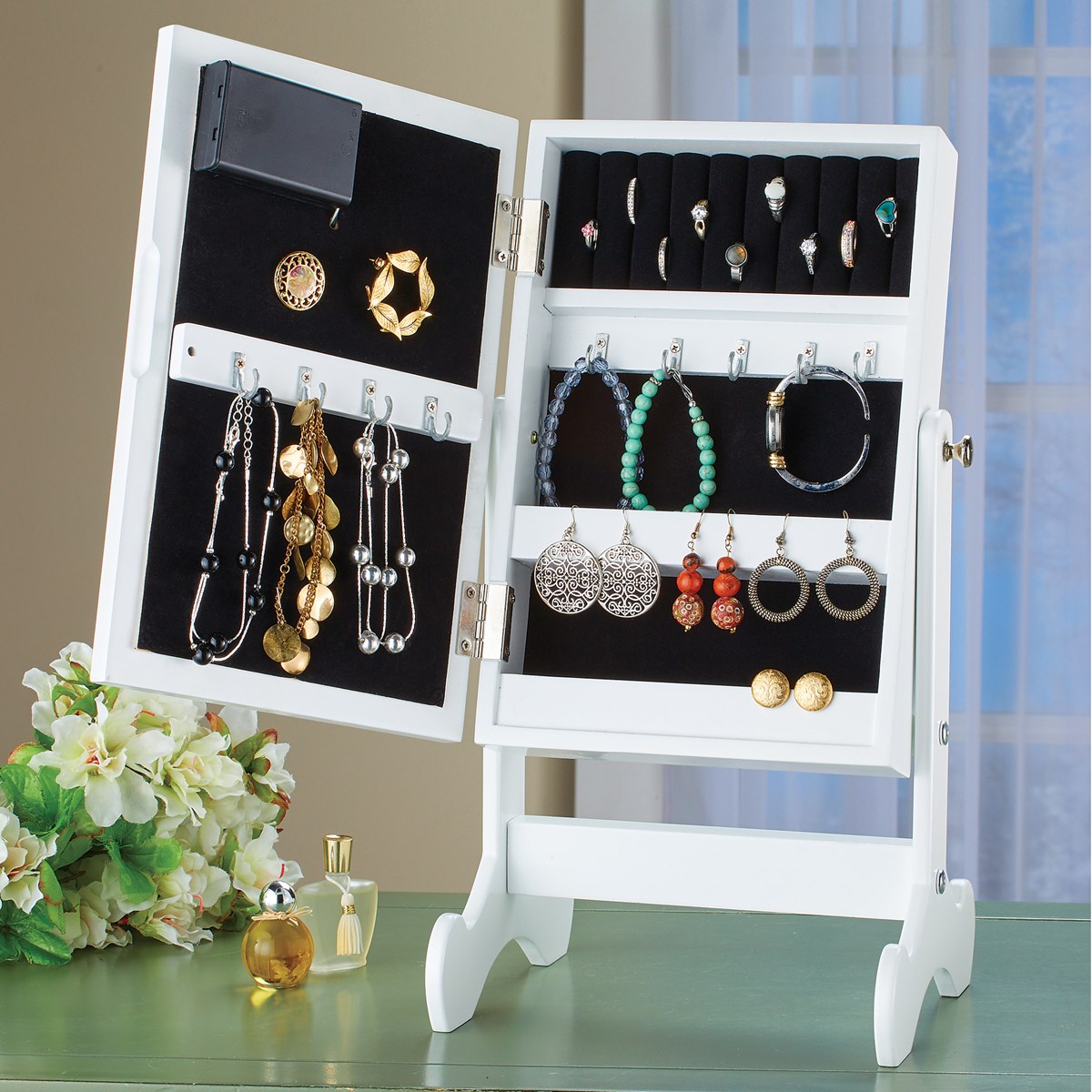 Lighted Velvet Lined Jewelry Box with Mirror Collections Etc.