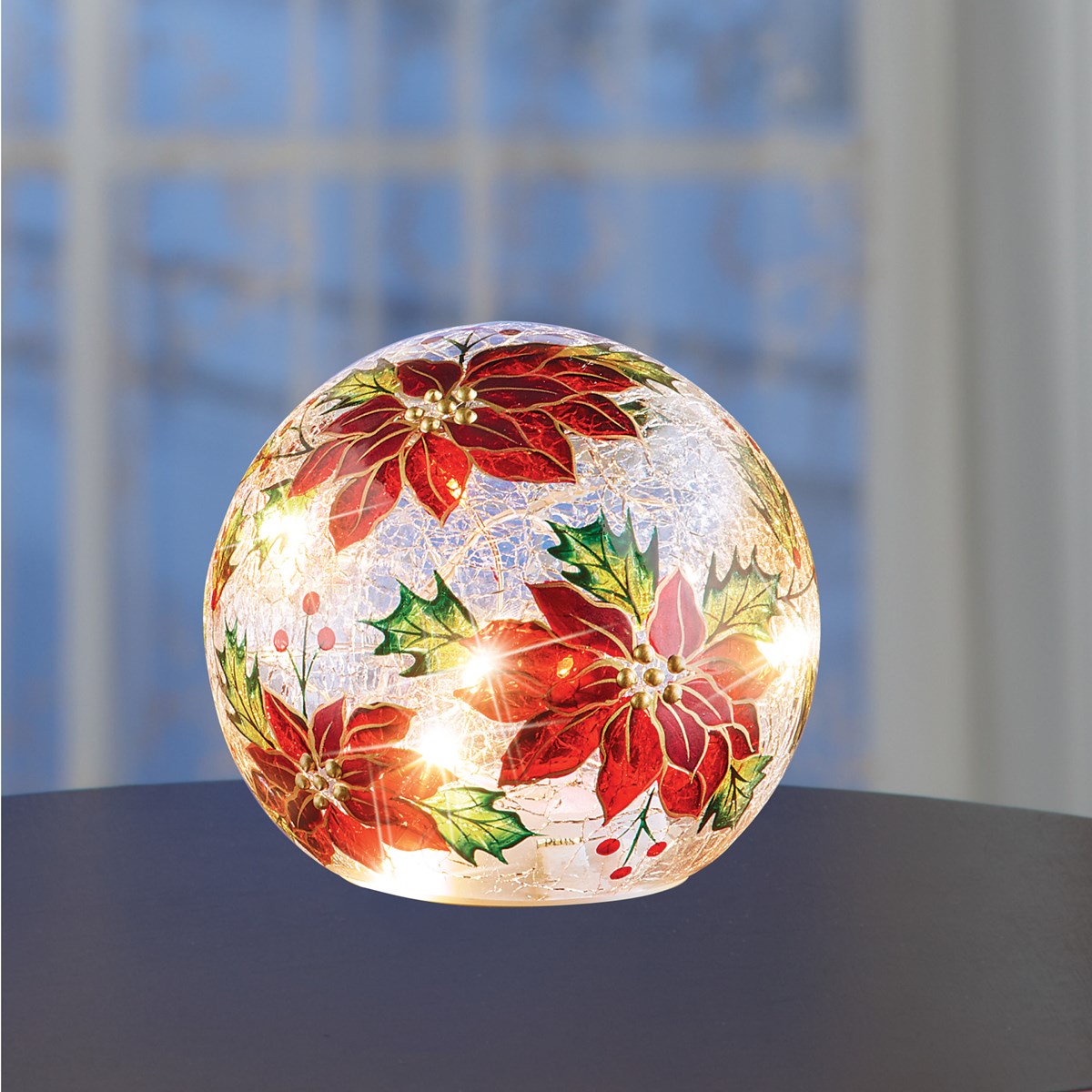 Poinsettia Lighted Crackled Glass Balls Collections Etc.