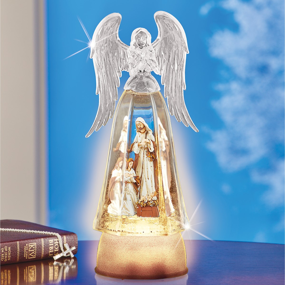 Lighted Angel with Nativity Scene Tabletop Statue Collections Etc.