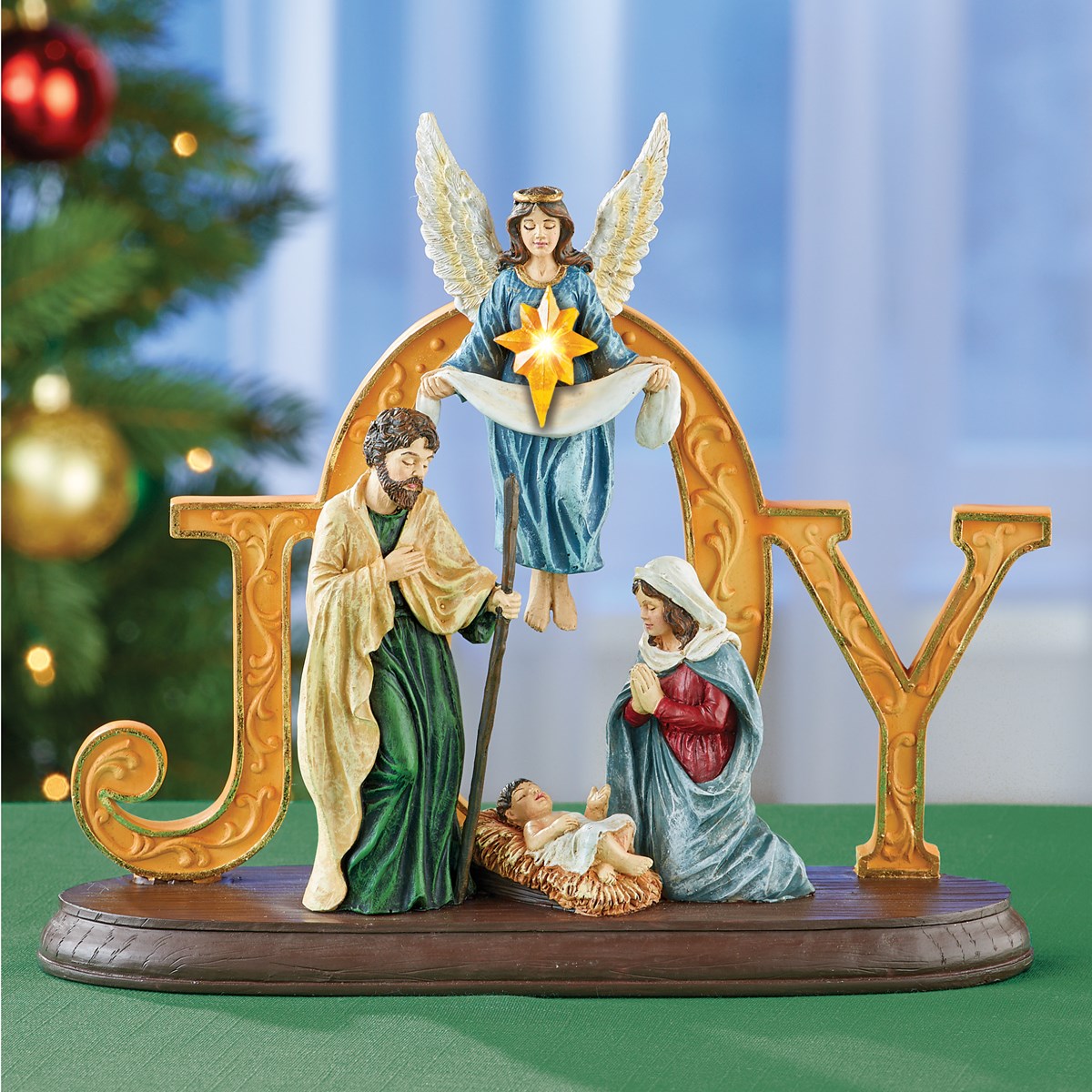 Joy Nativity Scene Lighted Tabletop Figurine | Collections Etc.