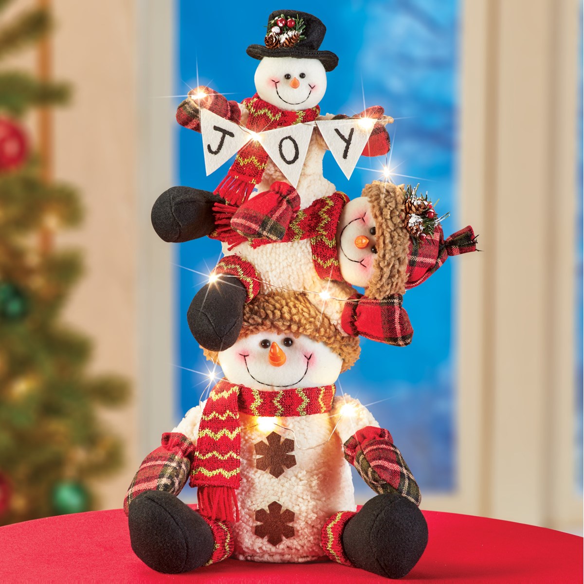 Lighted Joy Stacked Snowmen Holiday Decoration Collections Etc.
