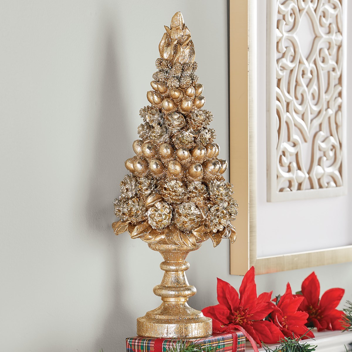 Sparkling Golden Holiday Tabletop Tree on Stand Collections Etc.
