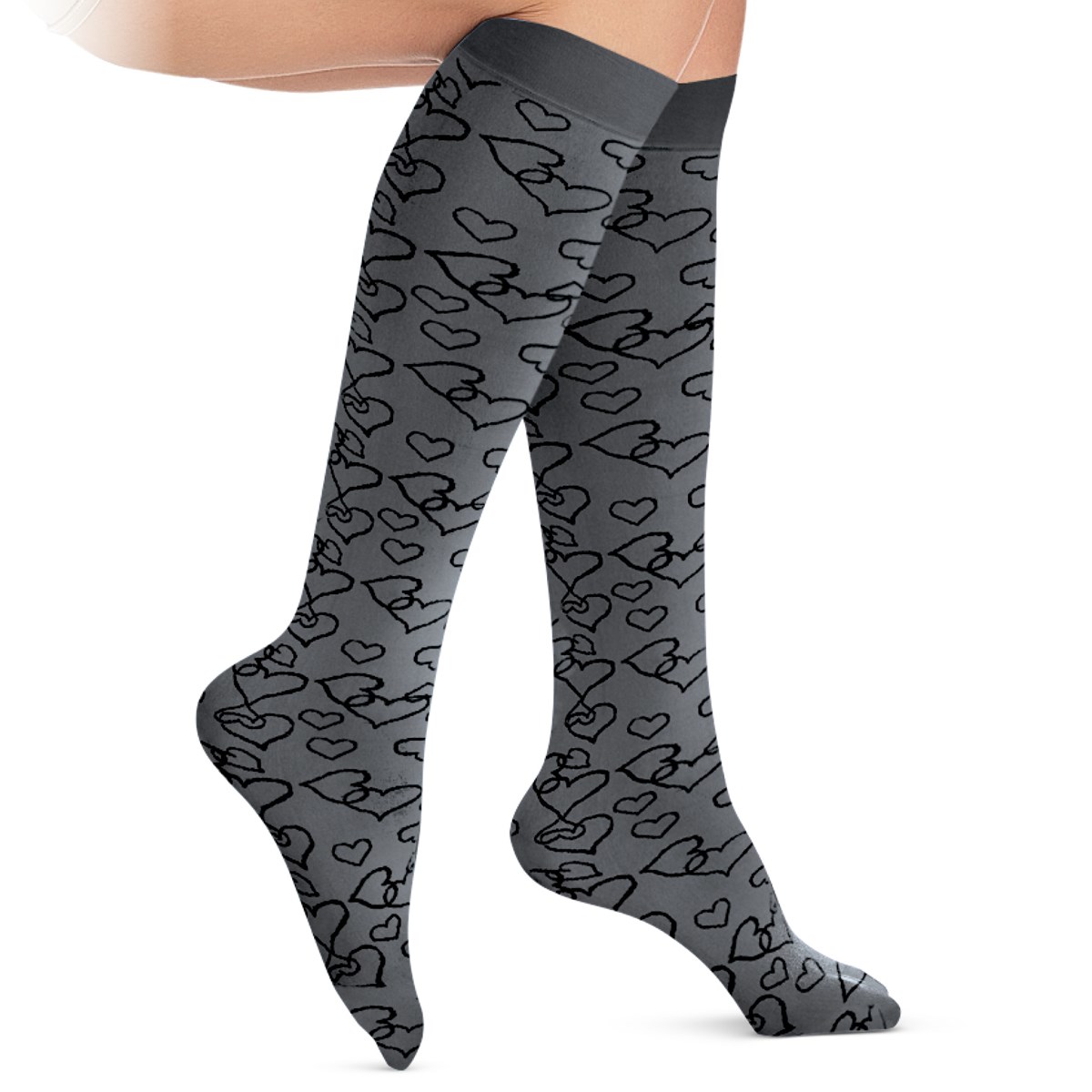 Heart-Print Compression Knee High Socks | Collections Etc.