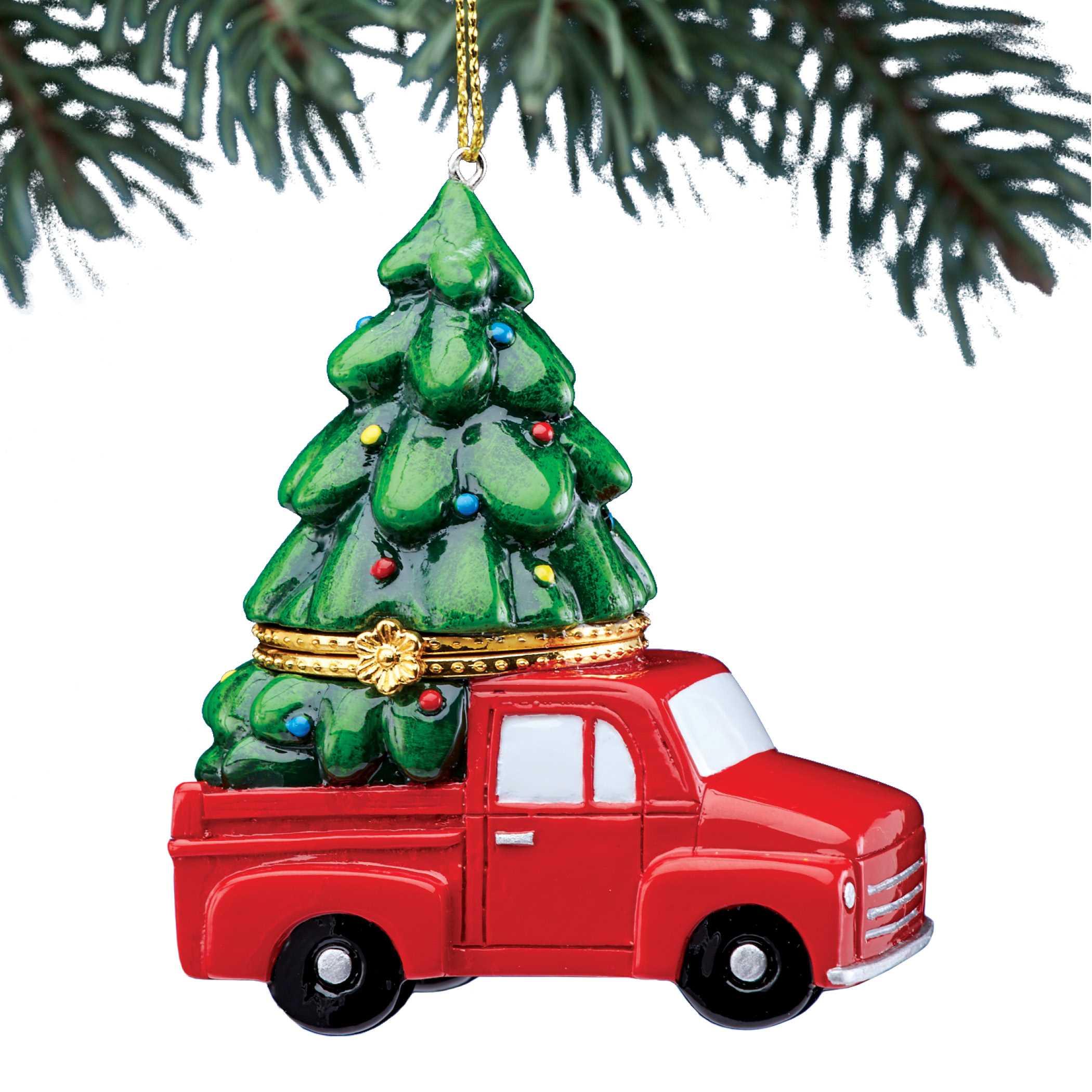Festive Trinket Box Christmas Ornaments 2.5 X 2.5 X 3 Red Truck Green
