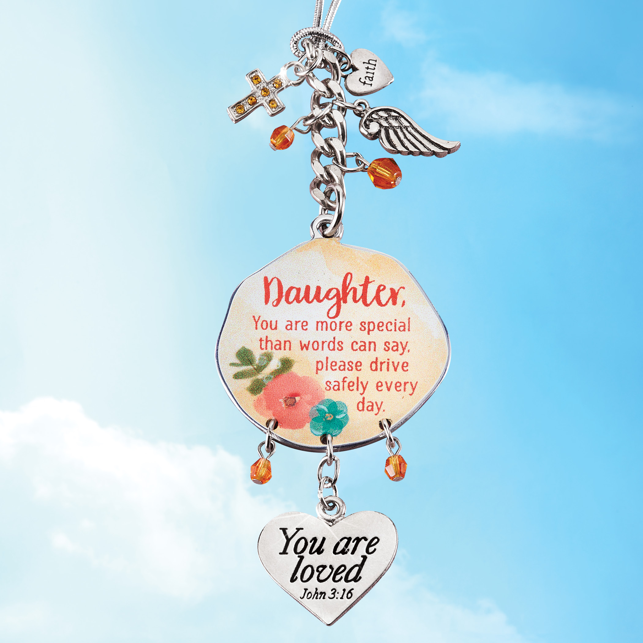 Kolorowe skrzydła anioła i krzyż car charm ornament - Zdjęcie 5 z 11