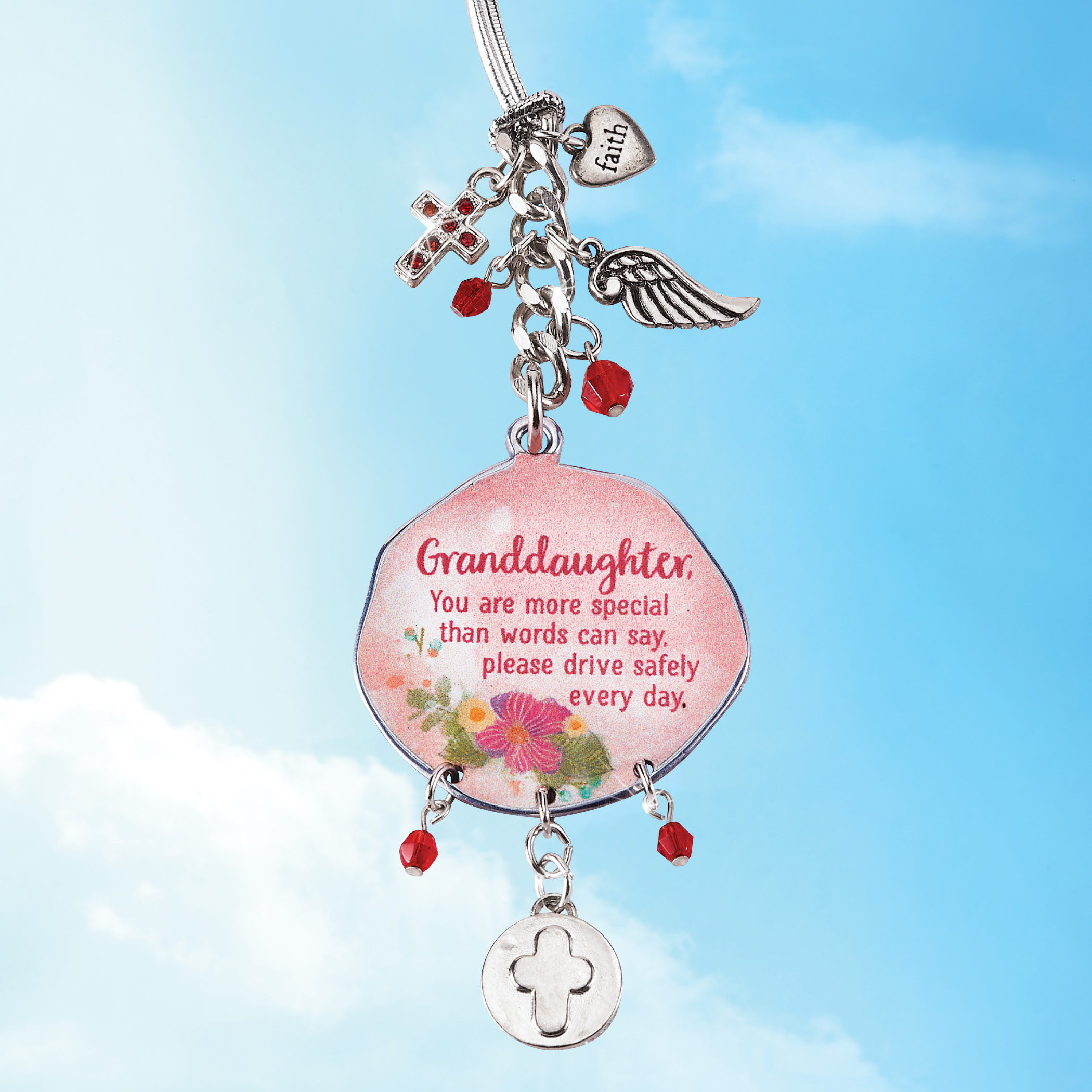 Kolorowe skrzydła anioła i krzyż car charm ornament - Zdjęcie 7 z 11