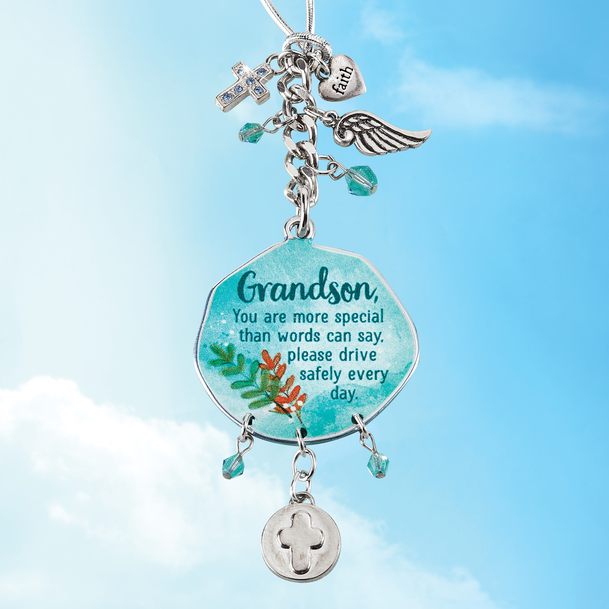 Kolorowe skrzydła anioła i krzyż car charm ornament - Zdjęcie 9 z 11