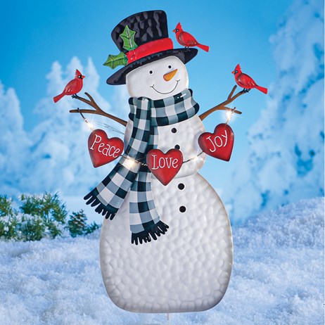 Lighted Cardinal Snowman Stake Collections Etc