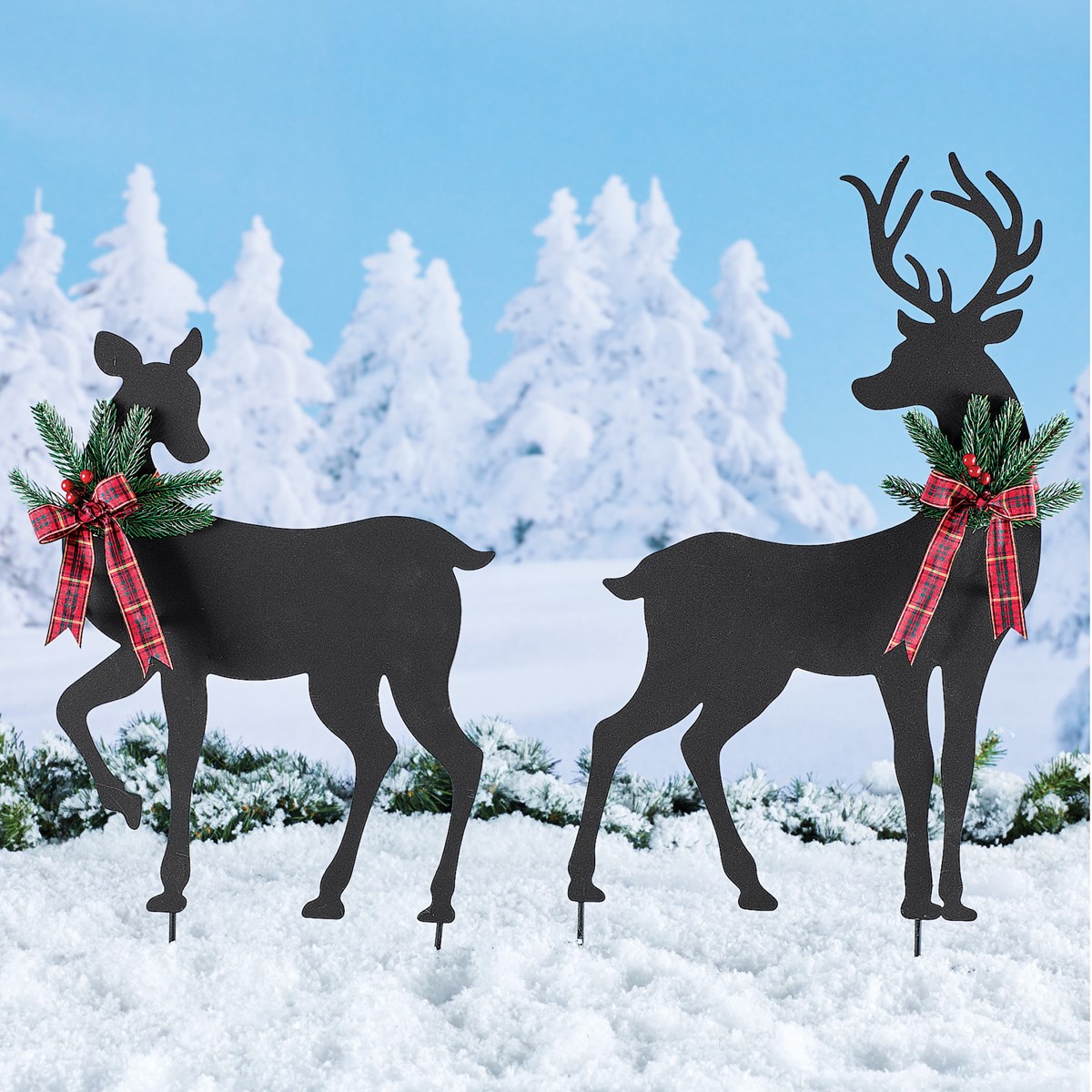 Silhouette Deer Metal Seasonal Yard Stake Set of 2 Collections Etc.