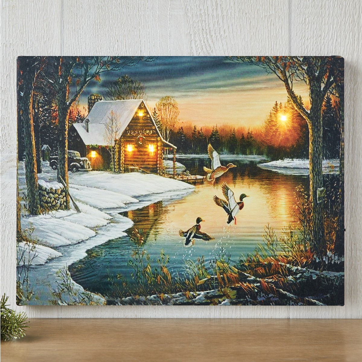 Lighted LED Winter Cabin Canvas Wall Art Collections Etc.