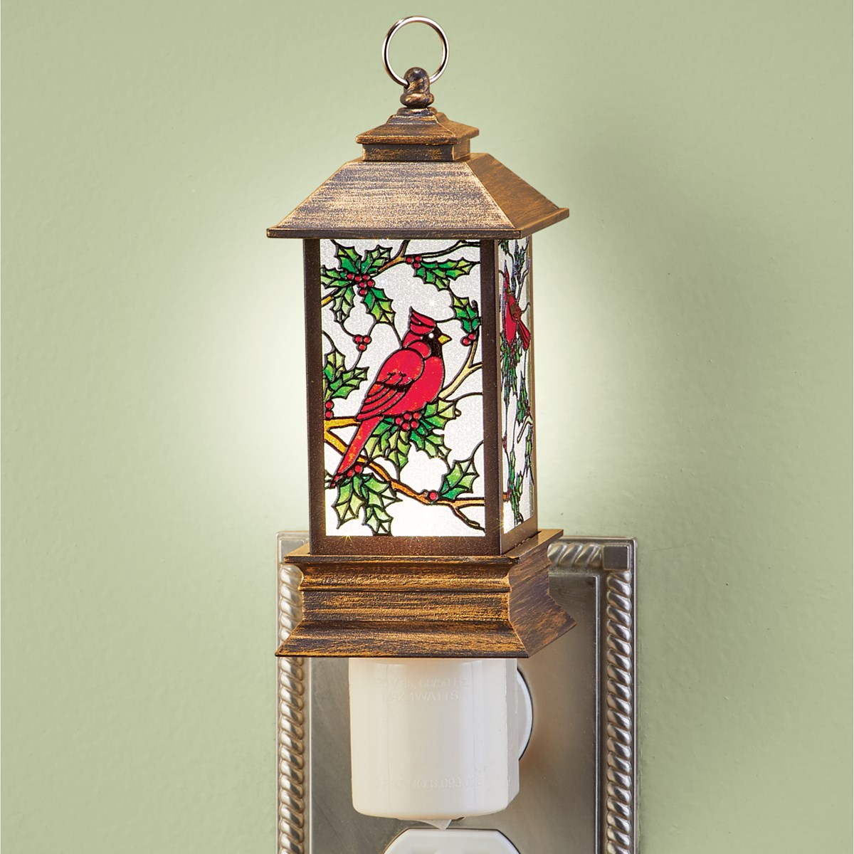 Cardinal Lantern StainedGlass Night Light Collections Etc.