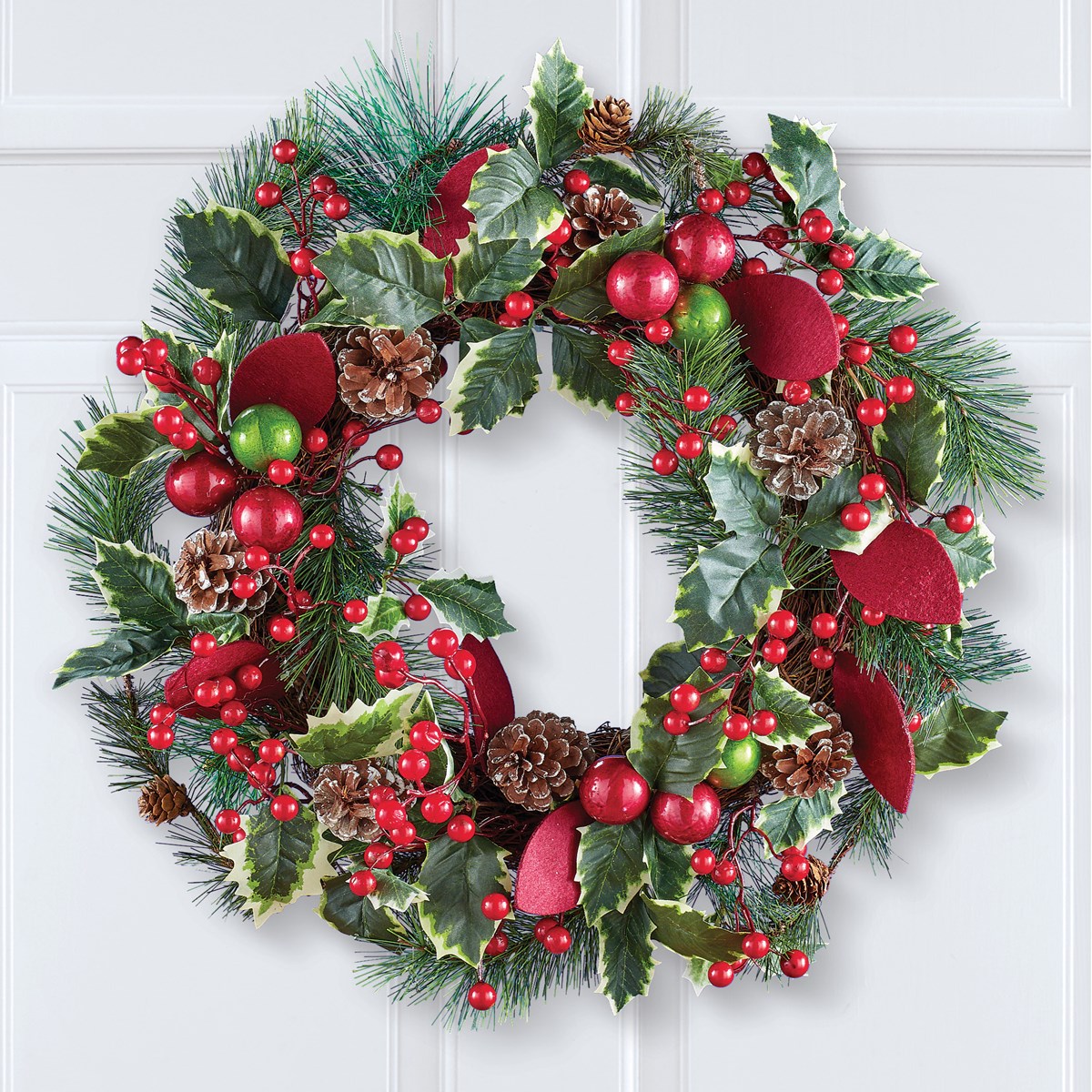 Holly with Red Berries Artificial Evergreen Wreath Collections Etc.
