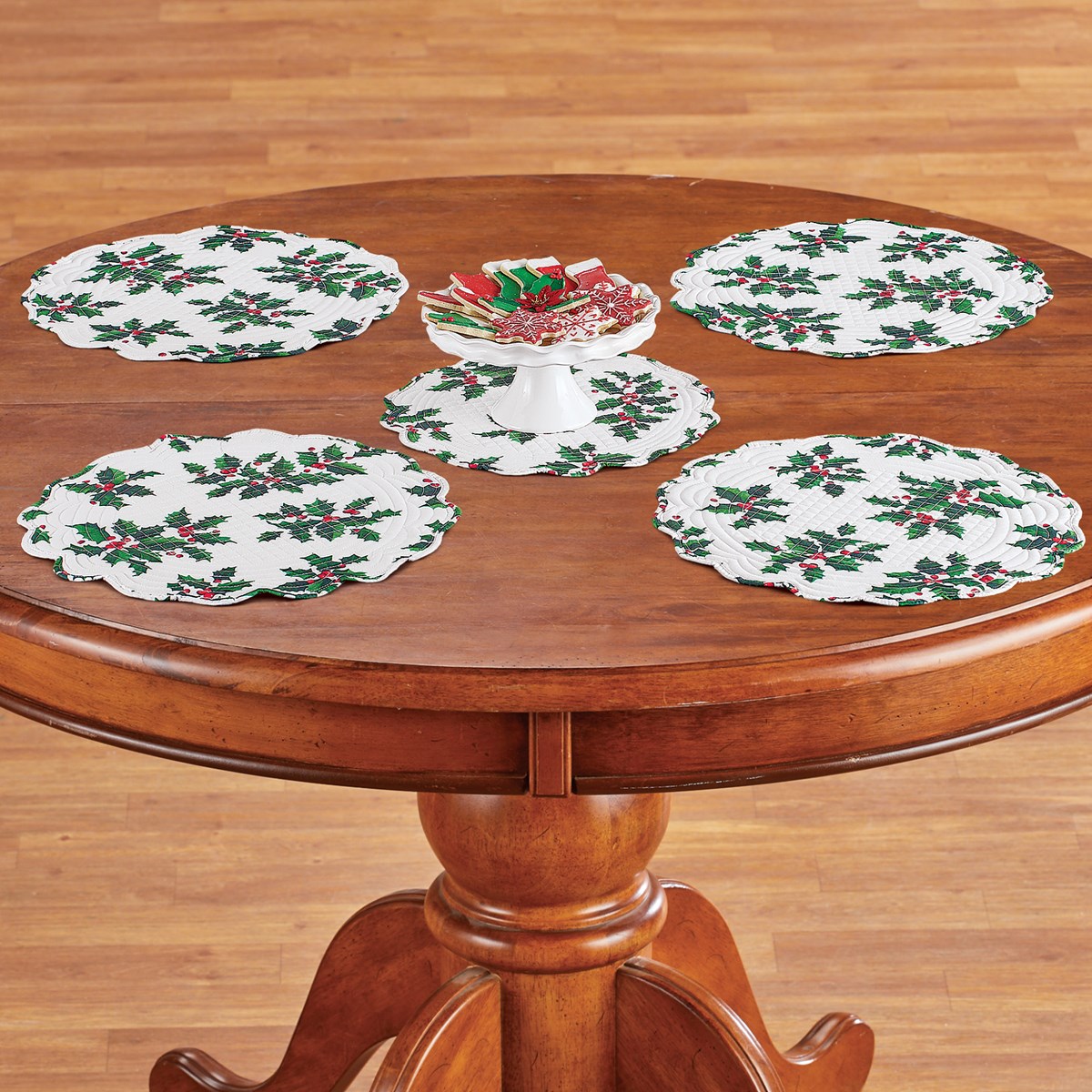 Festive Holly Quilted Placemats Set of 5 Collections Etc.