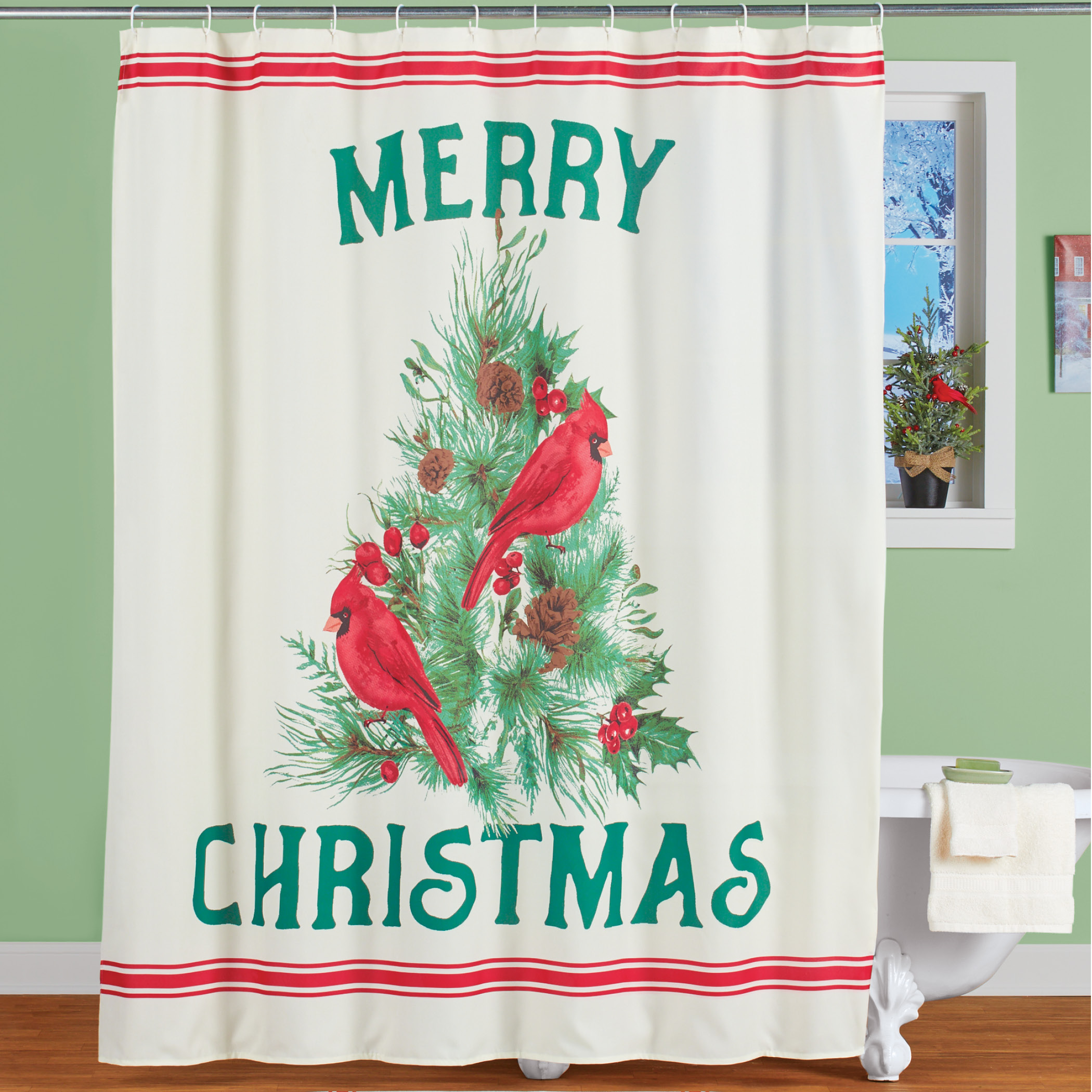 Merry Christmas Evergreen Seasonal Shower Curtain Collections Etc