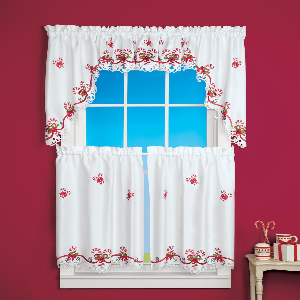 Embroidered Candy Cane Window Curtains Collections Etc.