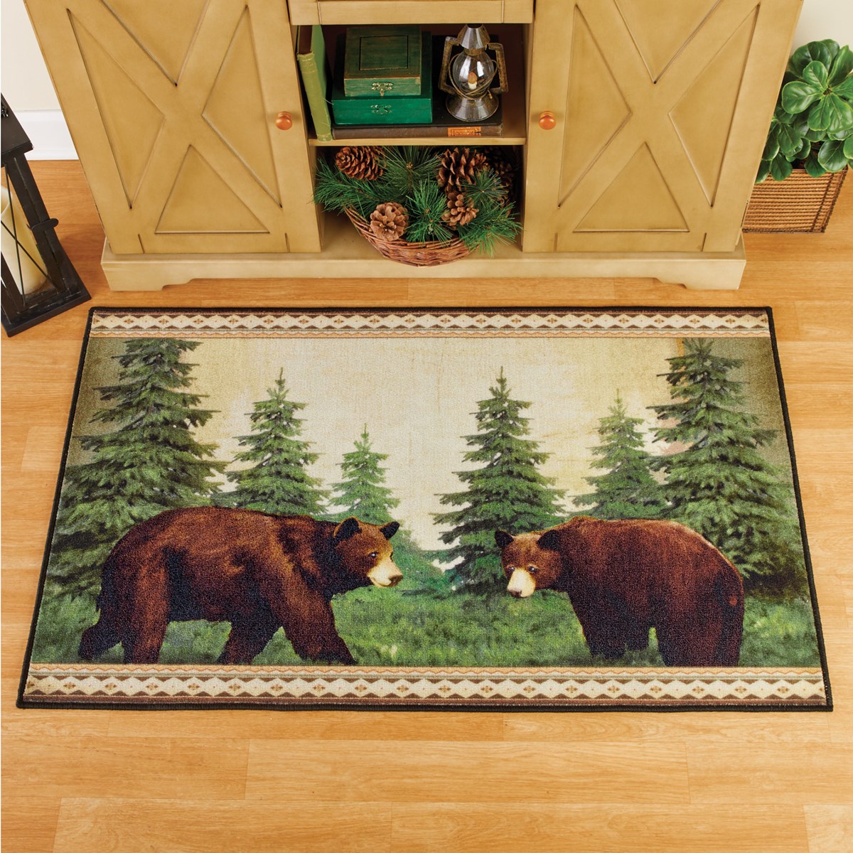 Woodland Printed Bear Accent Rug with Rubber Back Collections Etc.