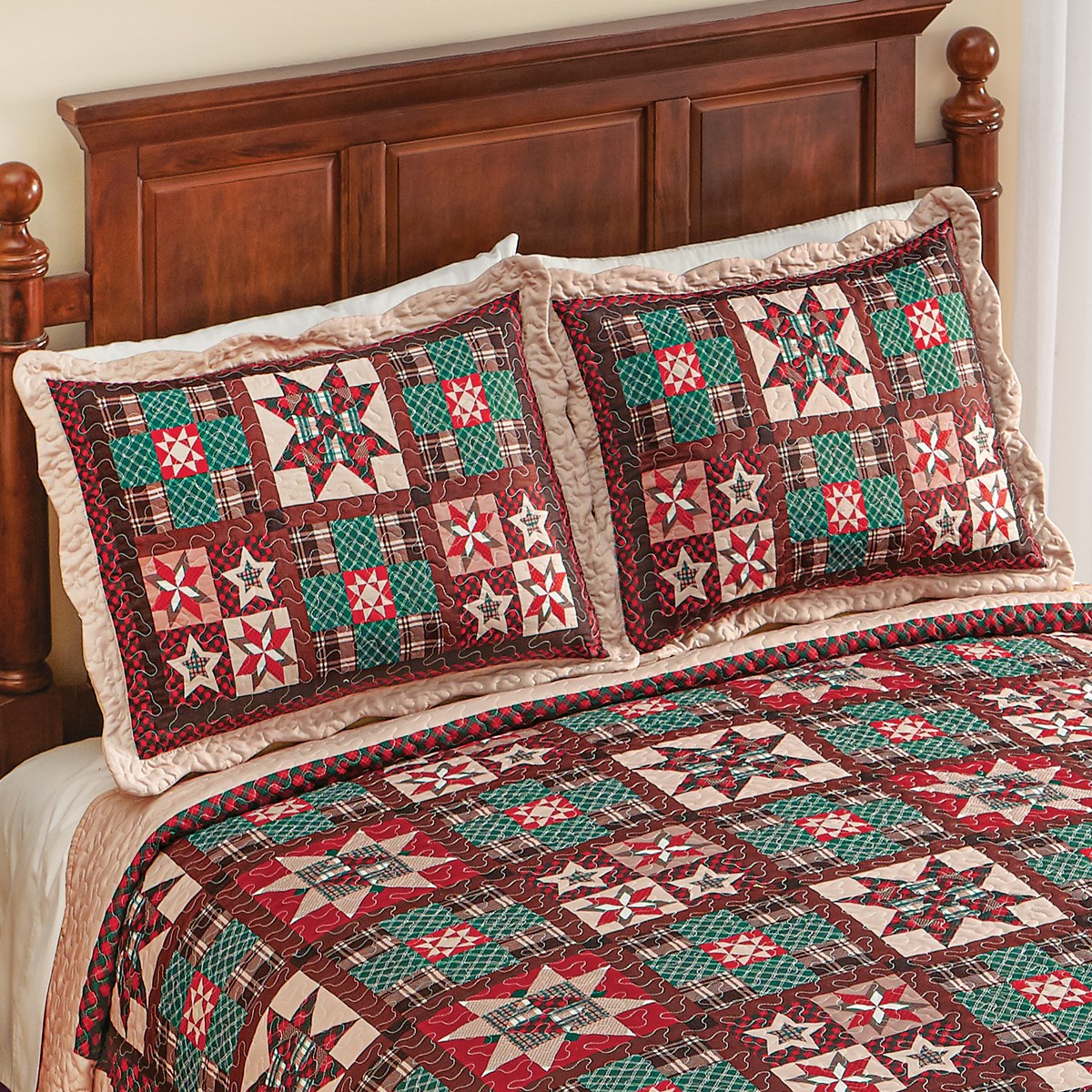 Country Patchwork Pillow Sham with Scalloped Edges Collections Etc.