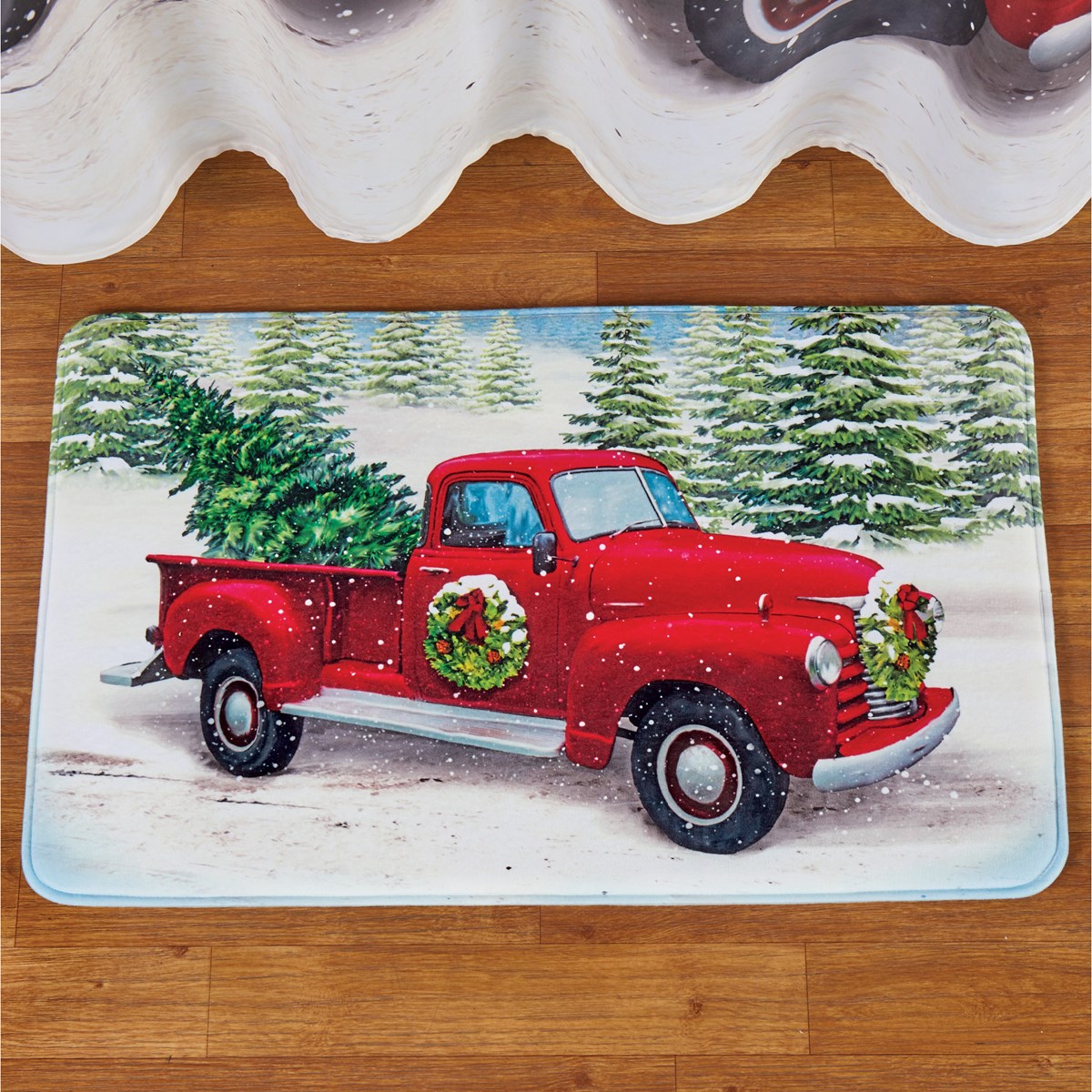 Classic Red Pickup Truck Holiday Bath Mat Collections Etc.
