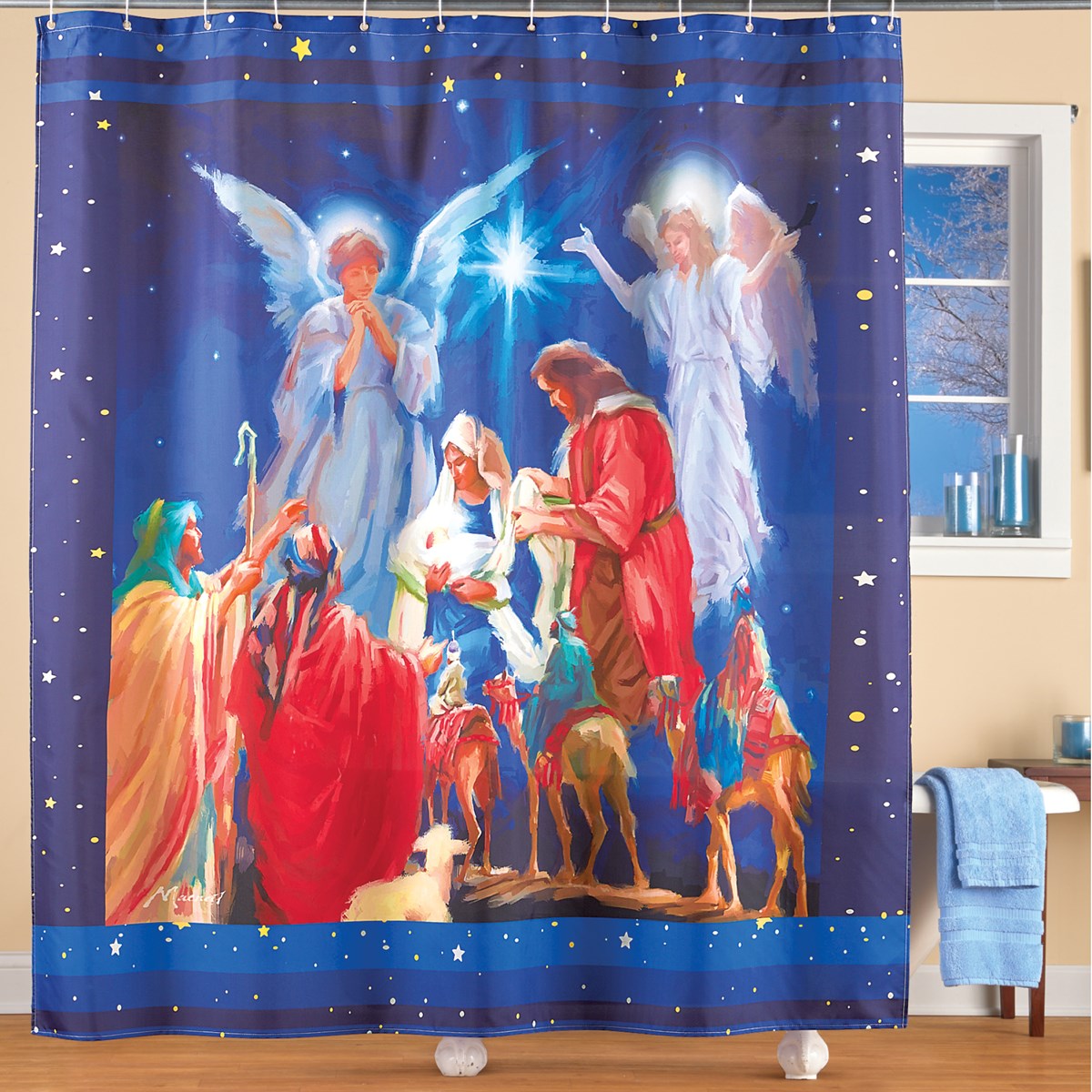 Nativity Scene Decorative Christmas Shower Curtain Collections Etc.