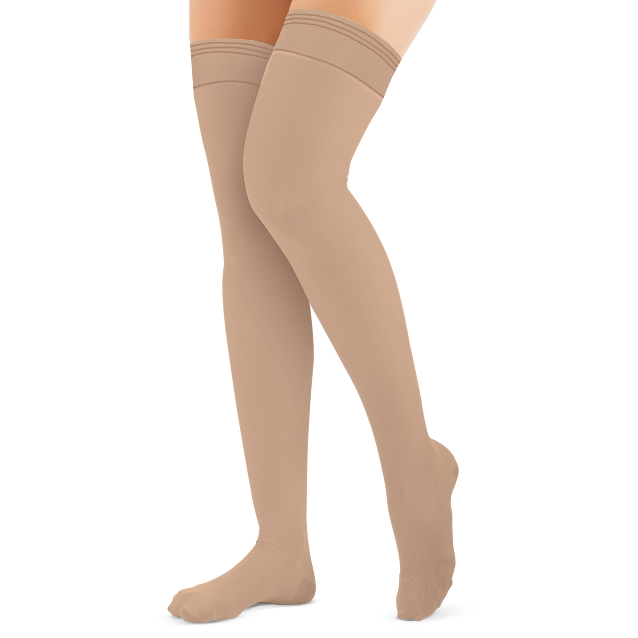 Stylish Compression Thigh Highs with Different Patterns - Set of 3, Nude, Queen