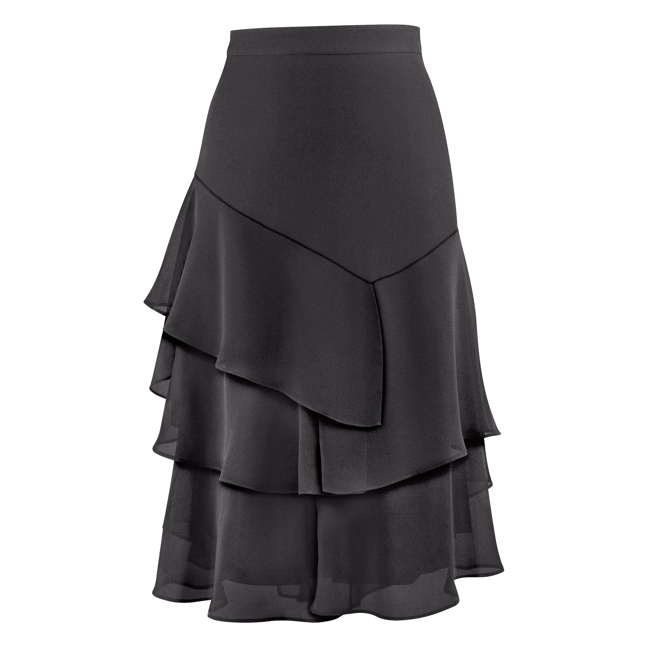 Triple Tiered Chiffon Ruffled Skirt with Elastic Waistband - Stylish Outfit, Black, Medium