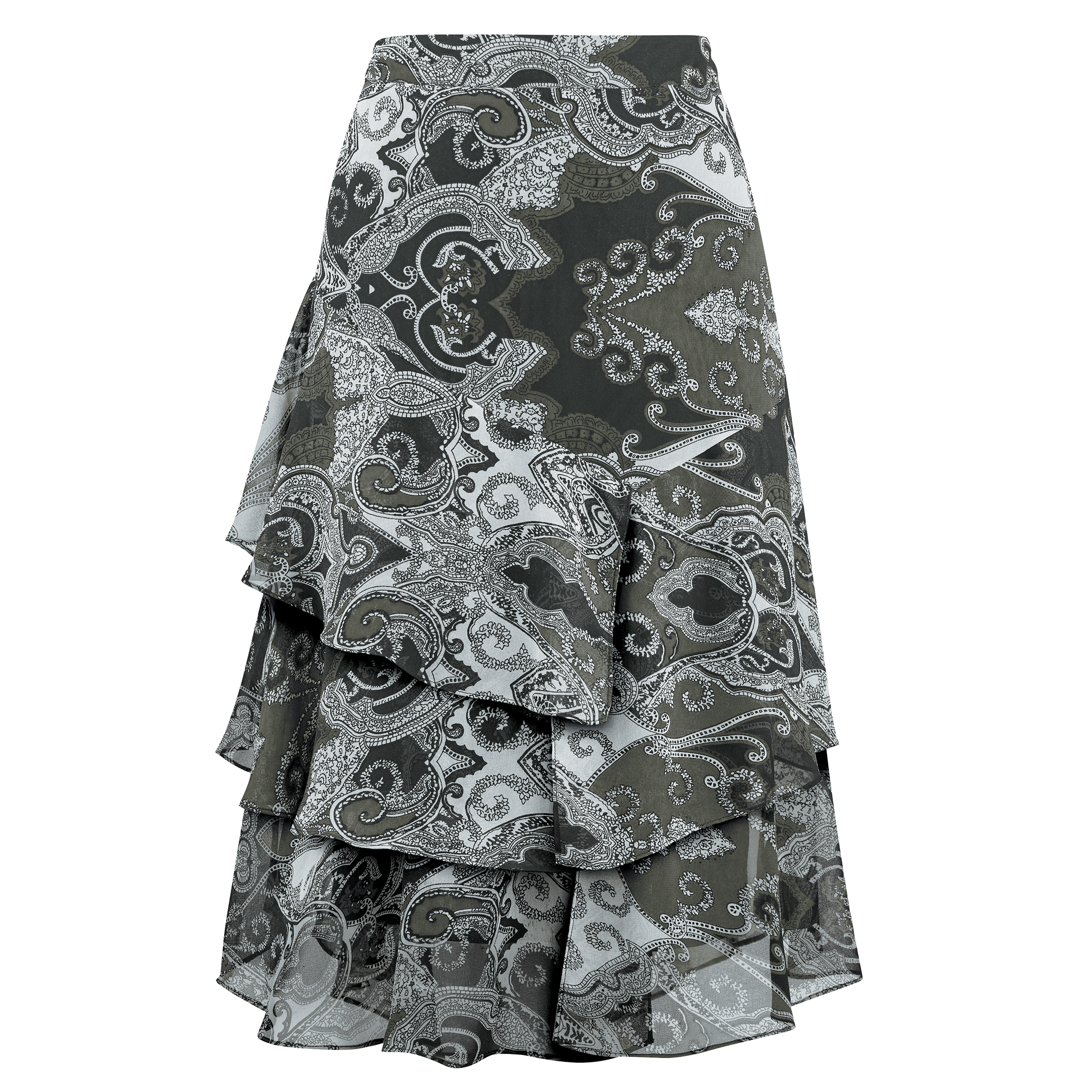 Women's Triple Tiered Chiffon Skirt with Elastic Waist Grey Multi Medium