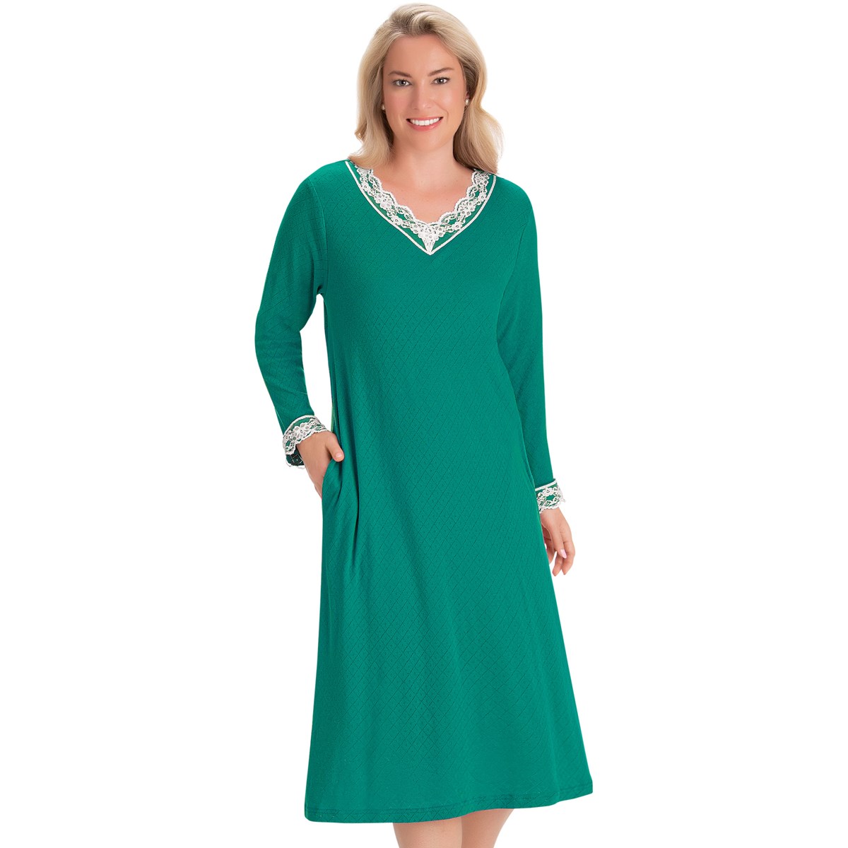 Lace Trim Pointelle Long Sleeve Nightgown Collections Etc.