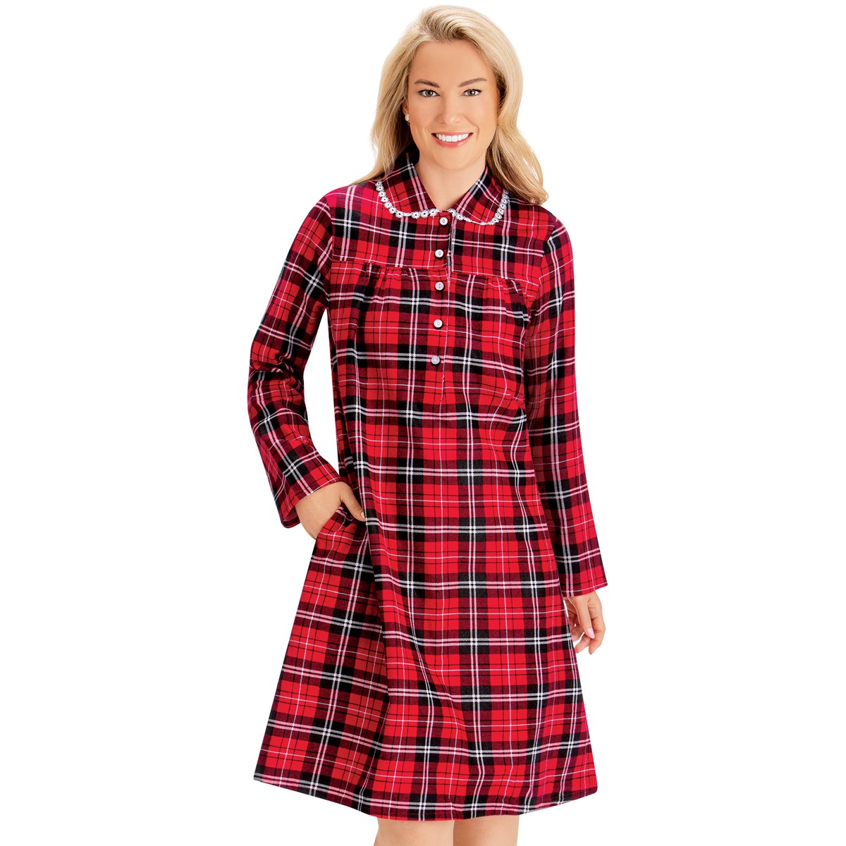 Plaid Cotton Flannel Long Sleeve Nightgown | Collections Etc.