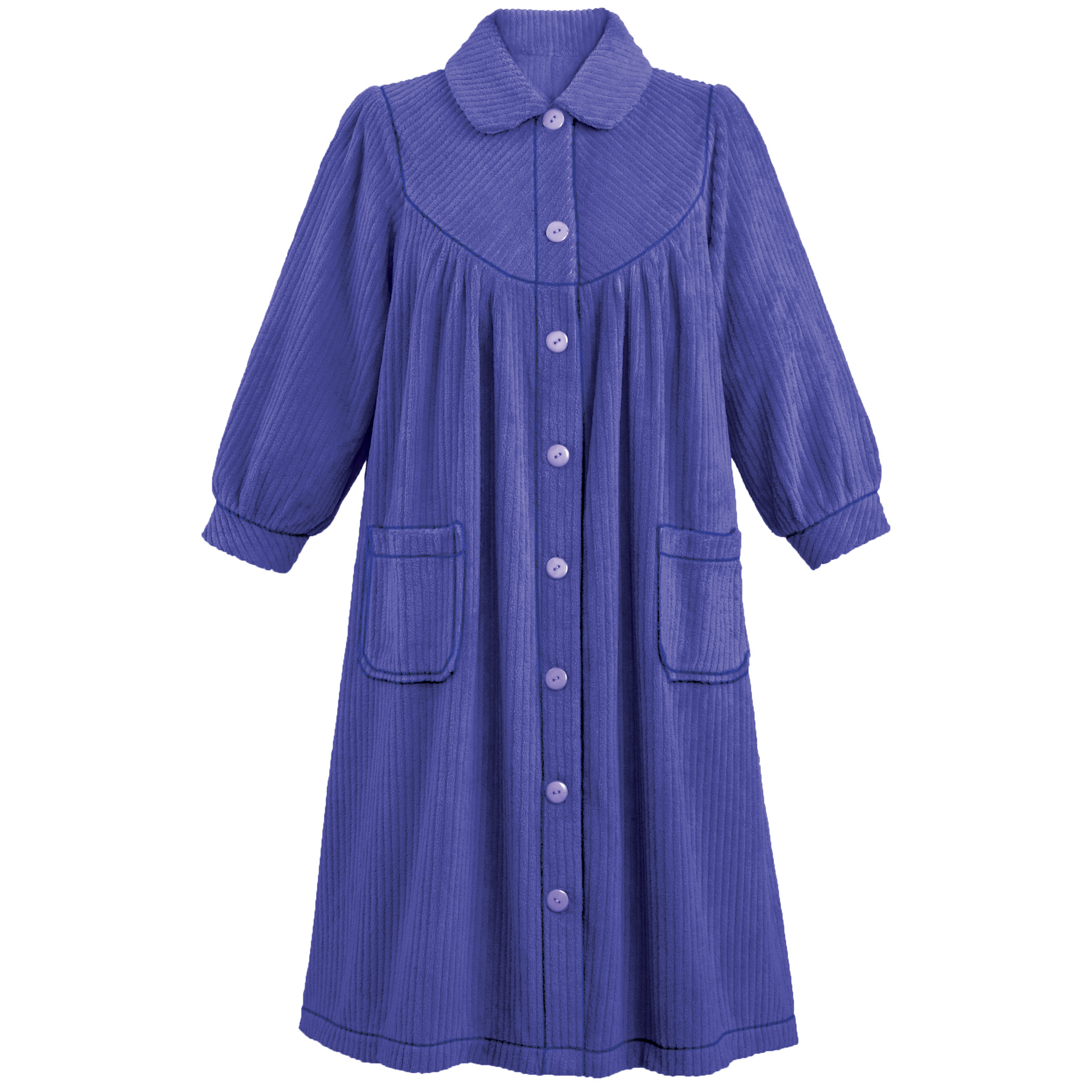 Plush Textured Fleece Button-Front Robe with Pockets XX-Large Womens Robe & Gown Sets Purple