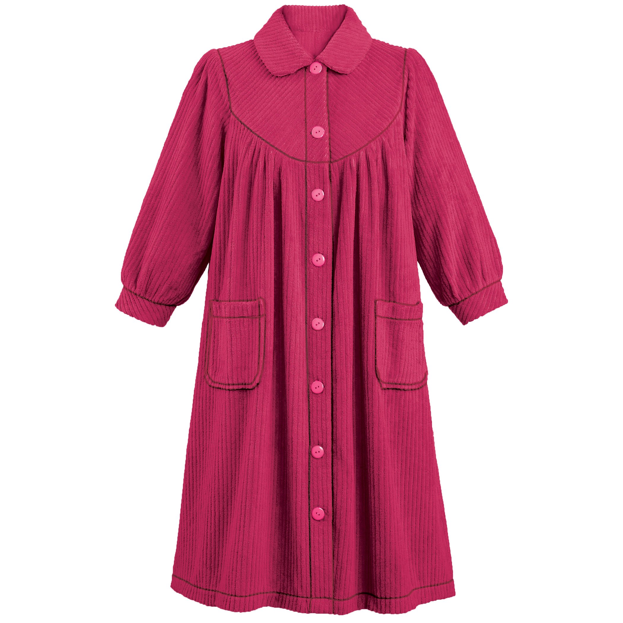 Plush Textured Fleece Button-Front Robe with Pockets XX-Large Womens Robe & Gown Sets Wine