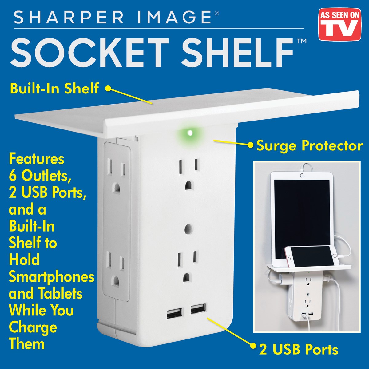 Socket Shelf with Outlets, USB Ports and Surge Protector Collections Etc.