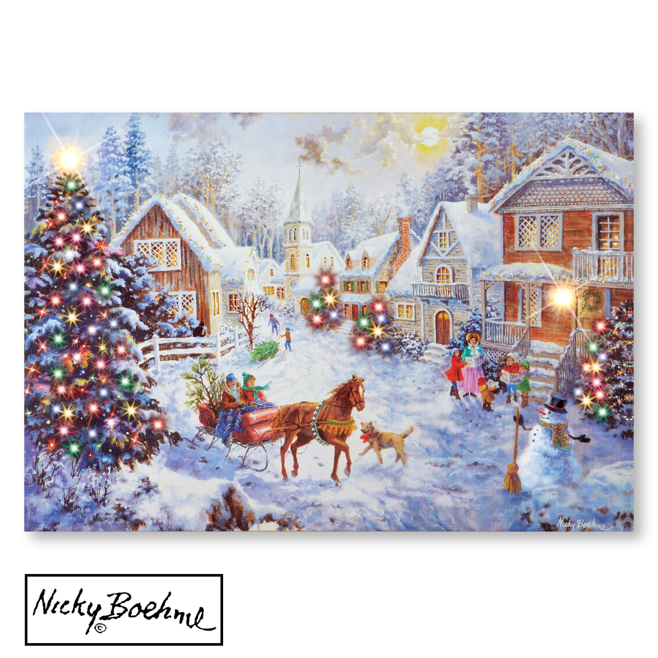 Merry Christmas Village Lighted Canvas Wall Art