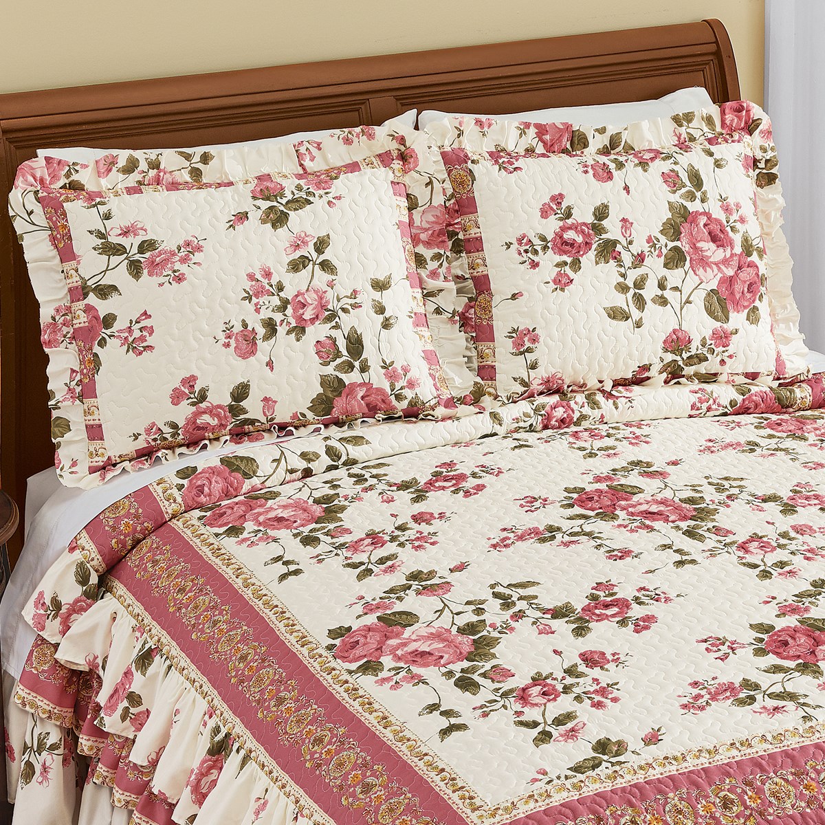 Rose Floral Ruffle Pillow Sham Collections Etc.