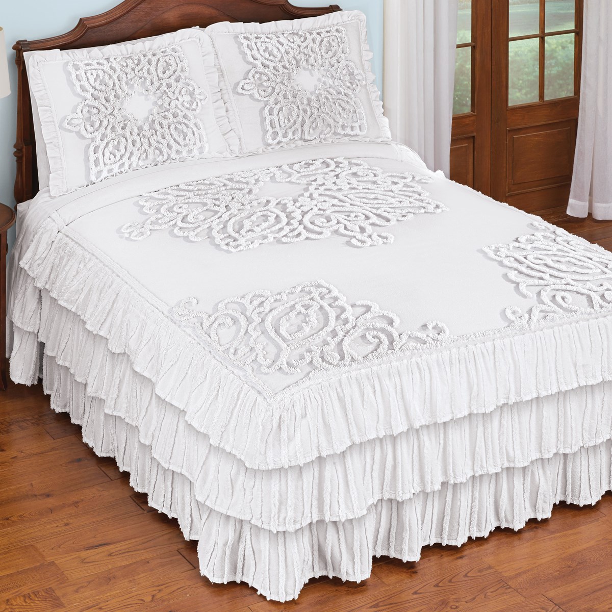 Beautiful Triple Ruffle Chenille Bedspread Collections Etc.