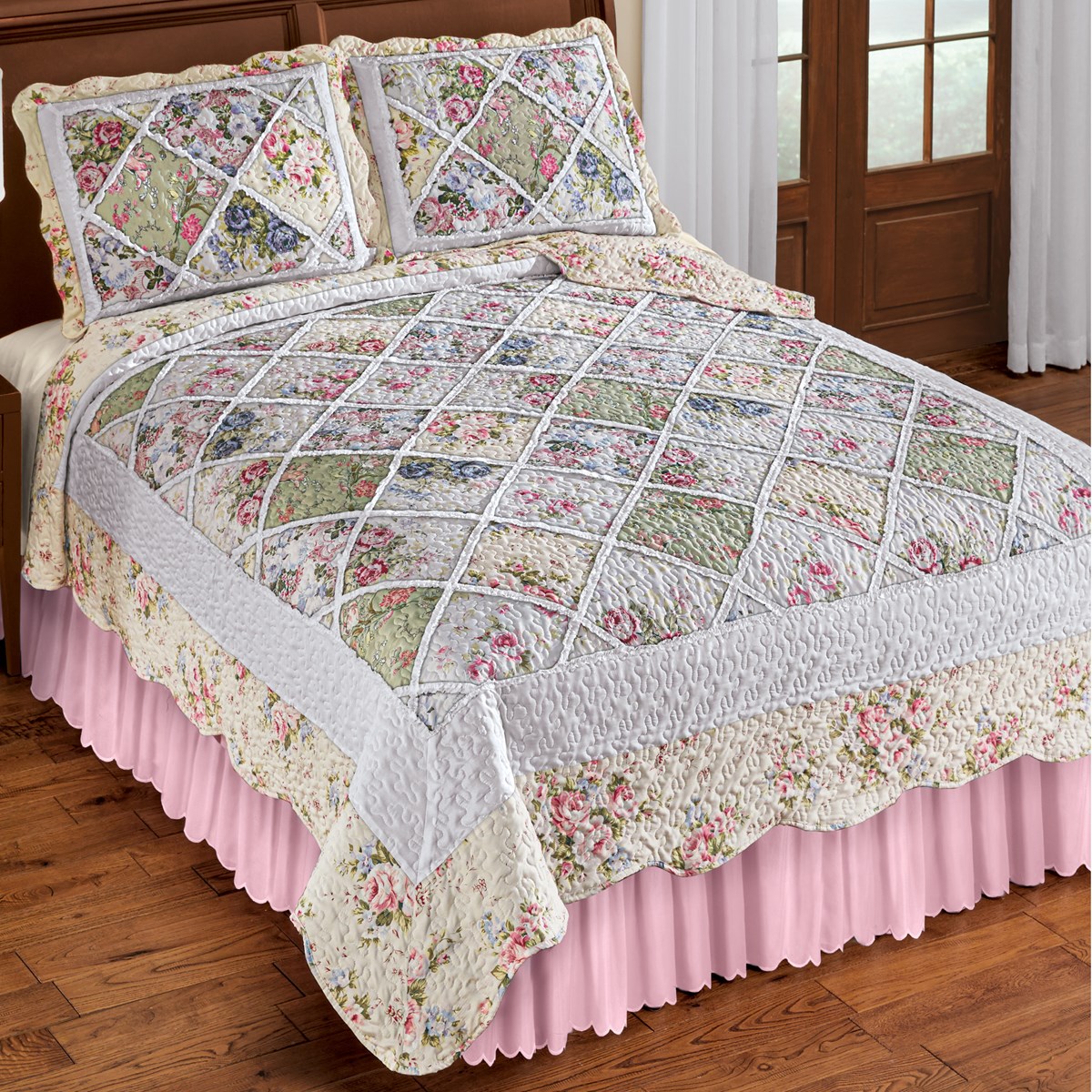 Enchanted Garden Diamond Patchwork Reversible Quilt | Collections Etc.